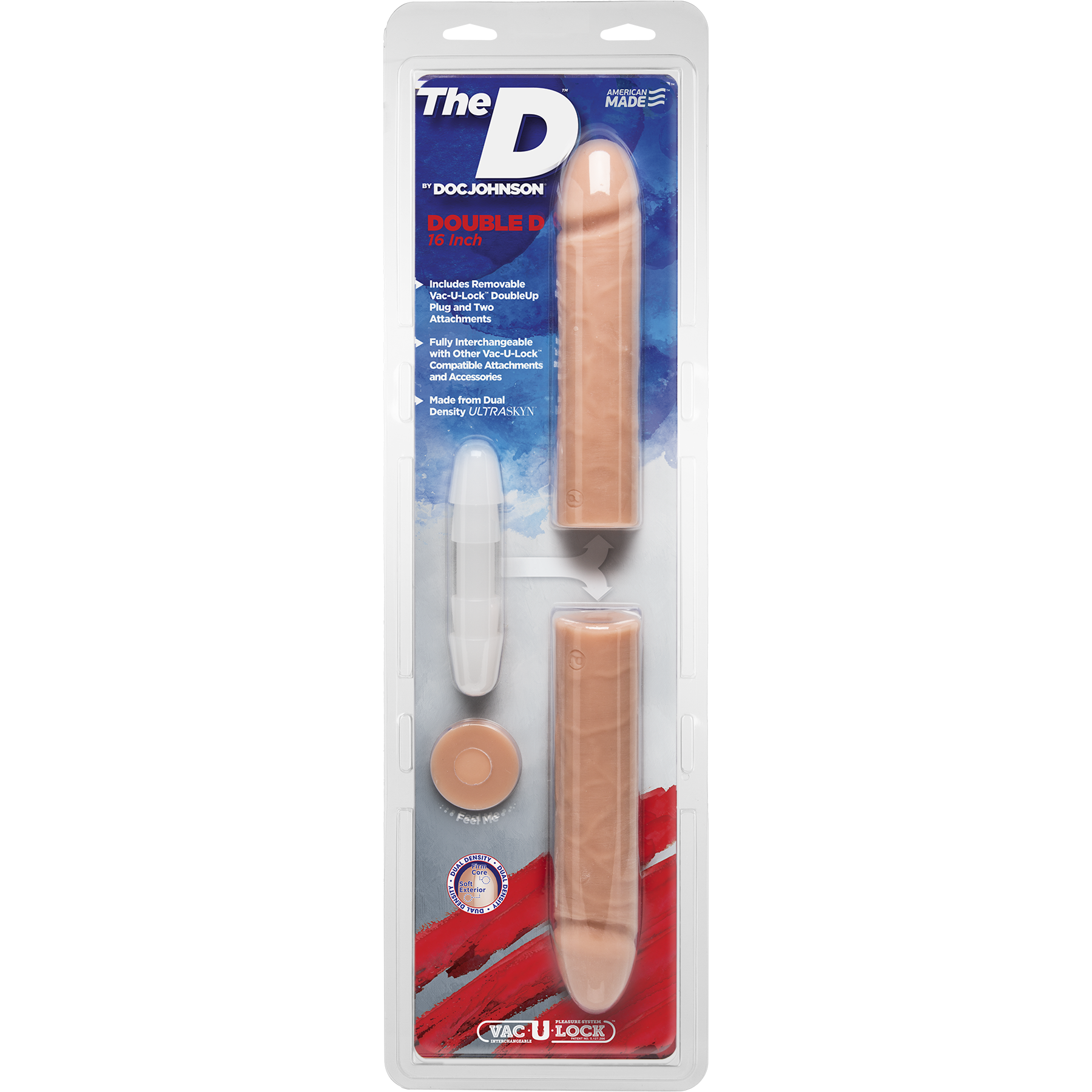 Фалоімітатор подвійний Doc Johnson The D - Double D - 16 Inch - ULTRASKYN, діаметр 4,4 см, Vack-U-Lo