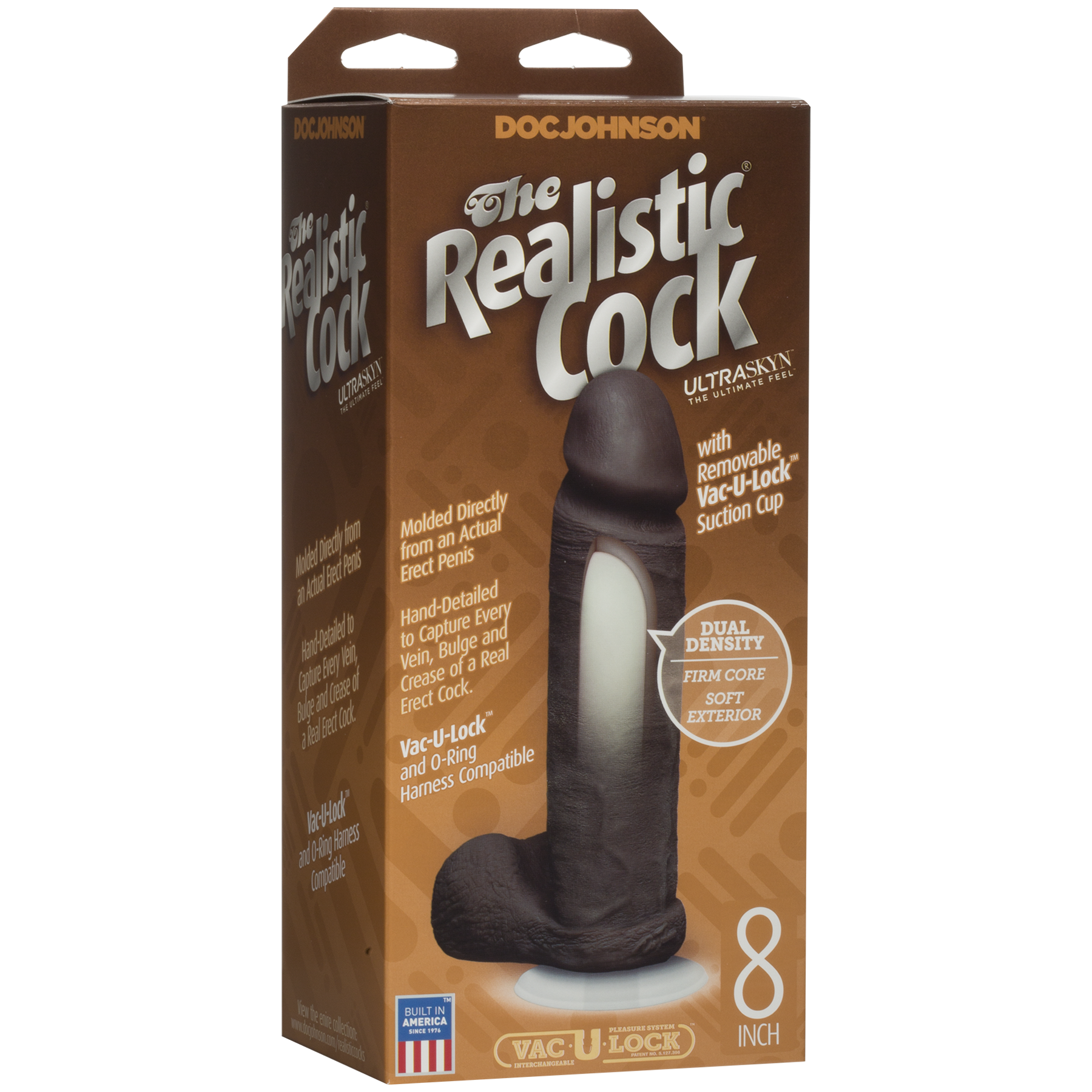 Фалоімітатор Doc Johnson The Realistic Cock 8 inch Black - ULTRASKYN, Vack-U-Lock, діаметр 5,1 см