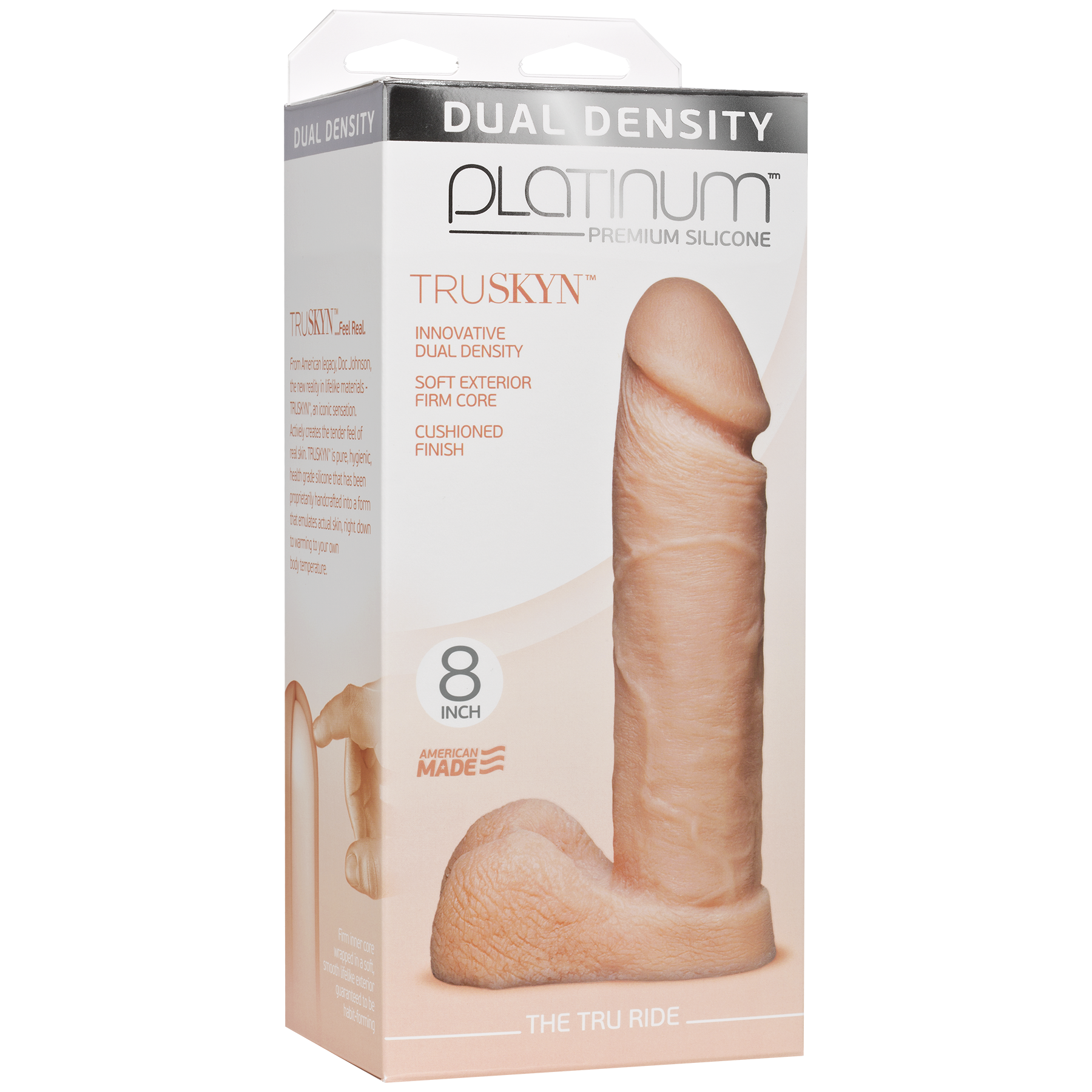 Фалоімітатор Doc Johnson Platinum TRUSKYN - The Tru Ride 8 Inch, діаметр 4,8 см, двошаровий силікон