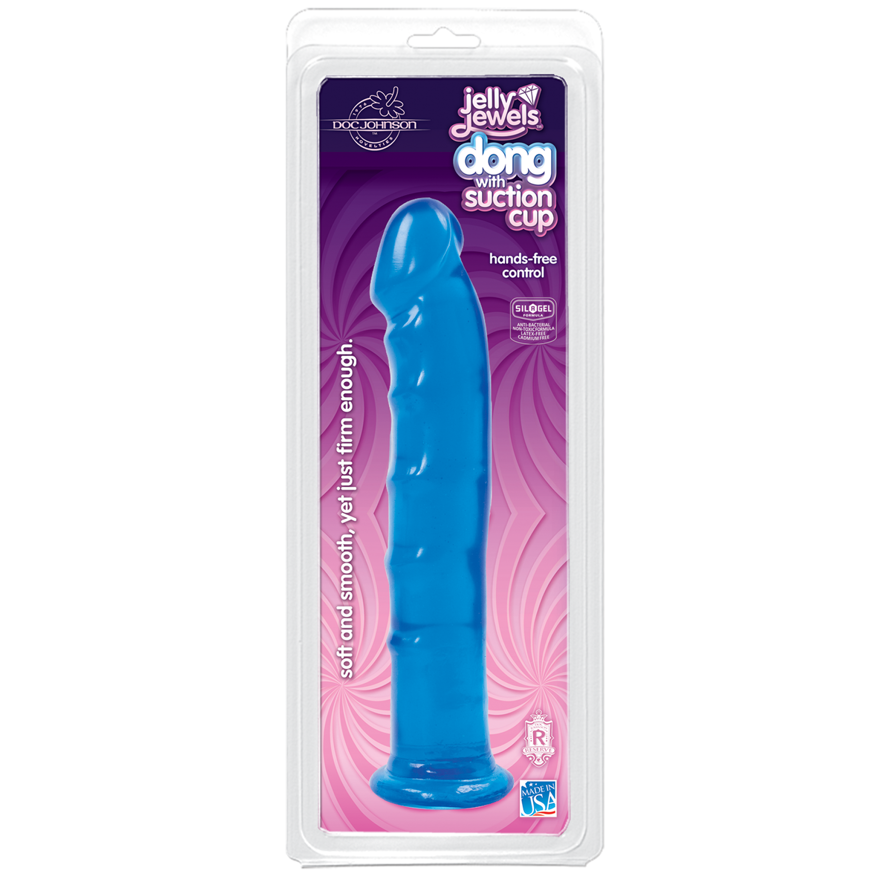 Фалоімітатор Doc Johnson Jelly Jewels Dong & Suction Cup Blue, діаметр 3,6 см, антибактеріальний ПВХ