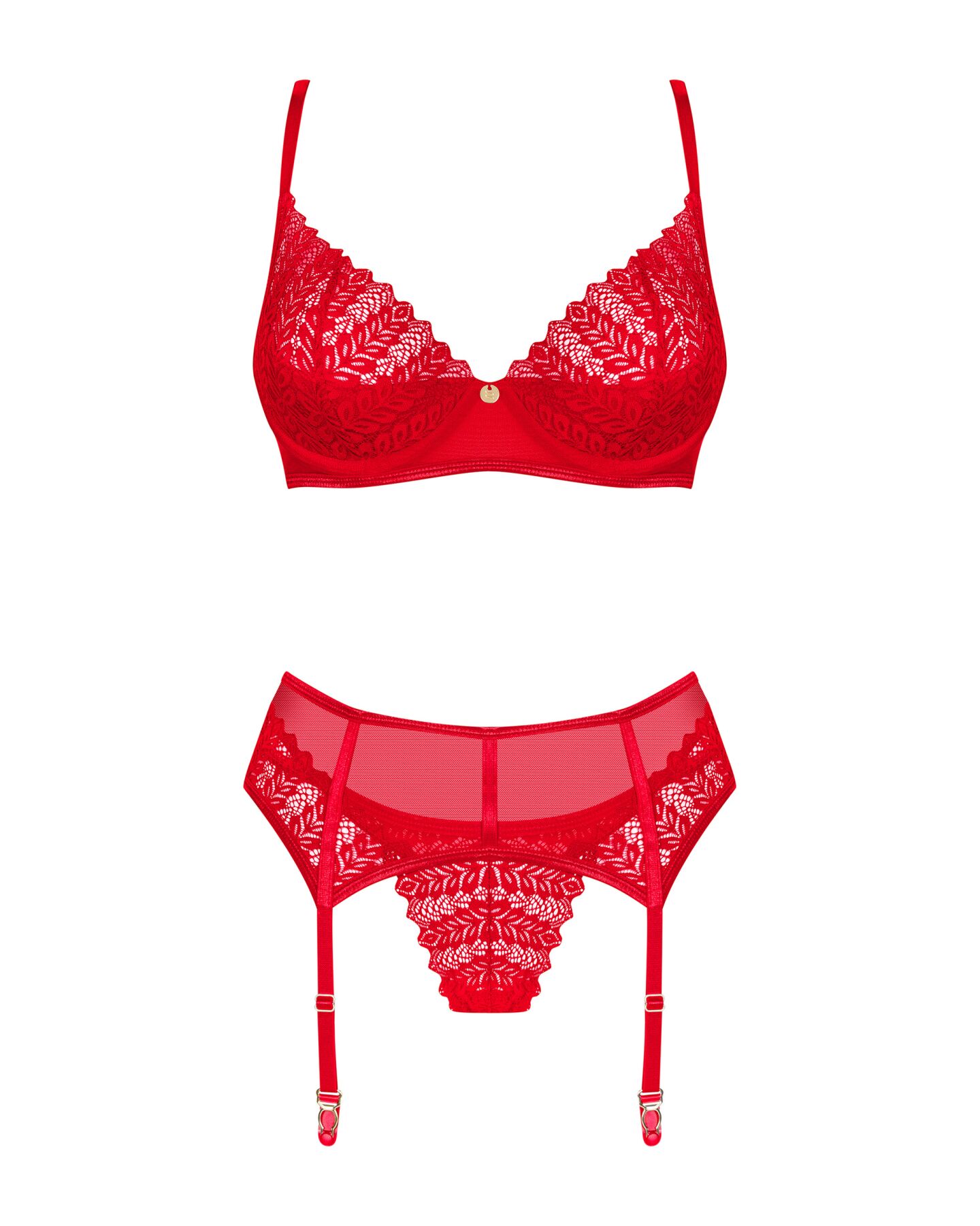 Комплект Obsessive Ingridia 3-pcs set XS/S, червоний, бюстгальтер, стрінги, пояс