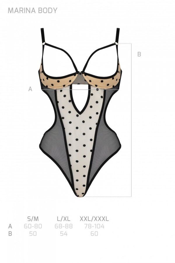 Еротичне боді Passion MARINA BODY, XXL/XXXL, beige, з відкритими чашками