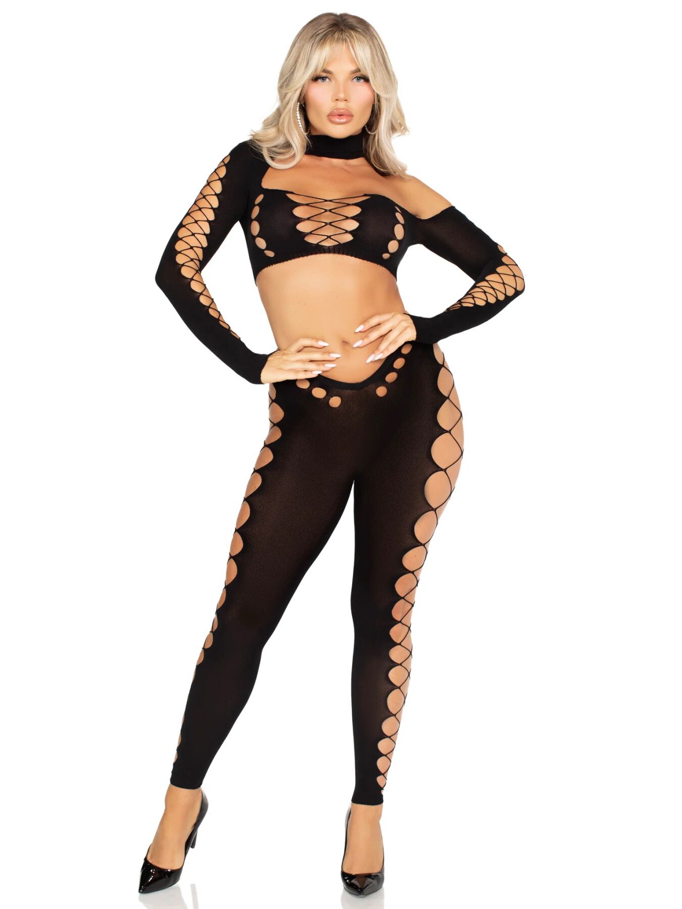 Комплект Leg Avenue Seamless Cut-Out Crop Top and Legging One Size Black