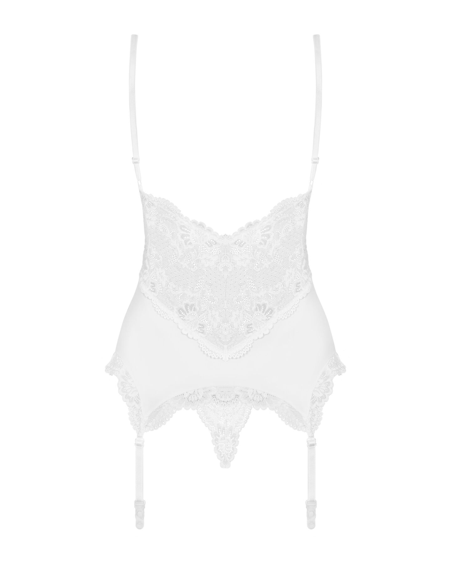 Сатиновий мереживний корсет Obsessive 810-COR-2 babydoll & thong S/M, білий, корсет, танга