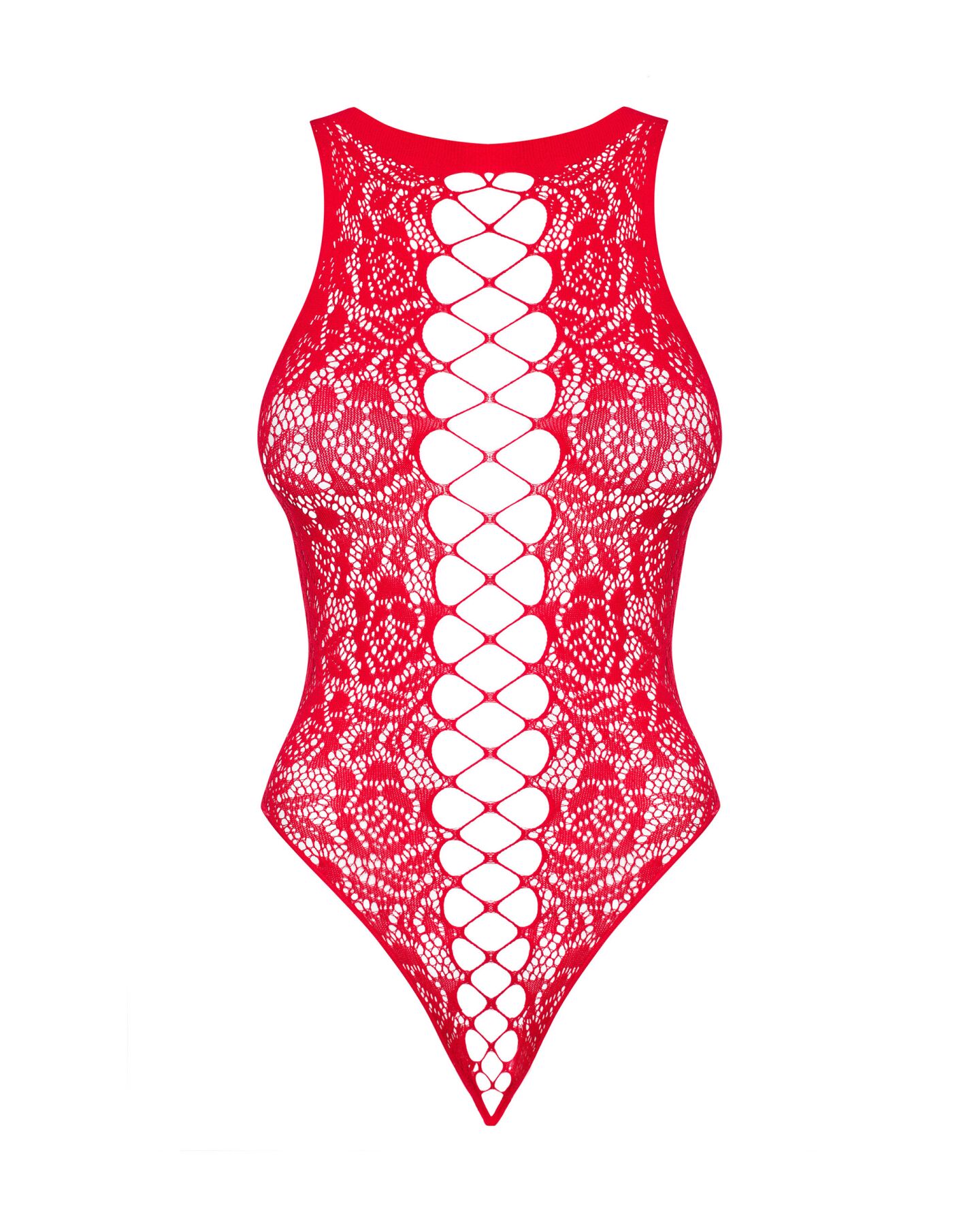 Ажурний бодістокінг із ефектом шнурівки Obsessive B120 teddy red S/M/L, червоний
