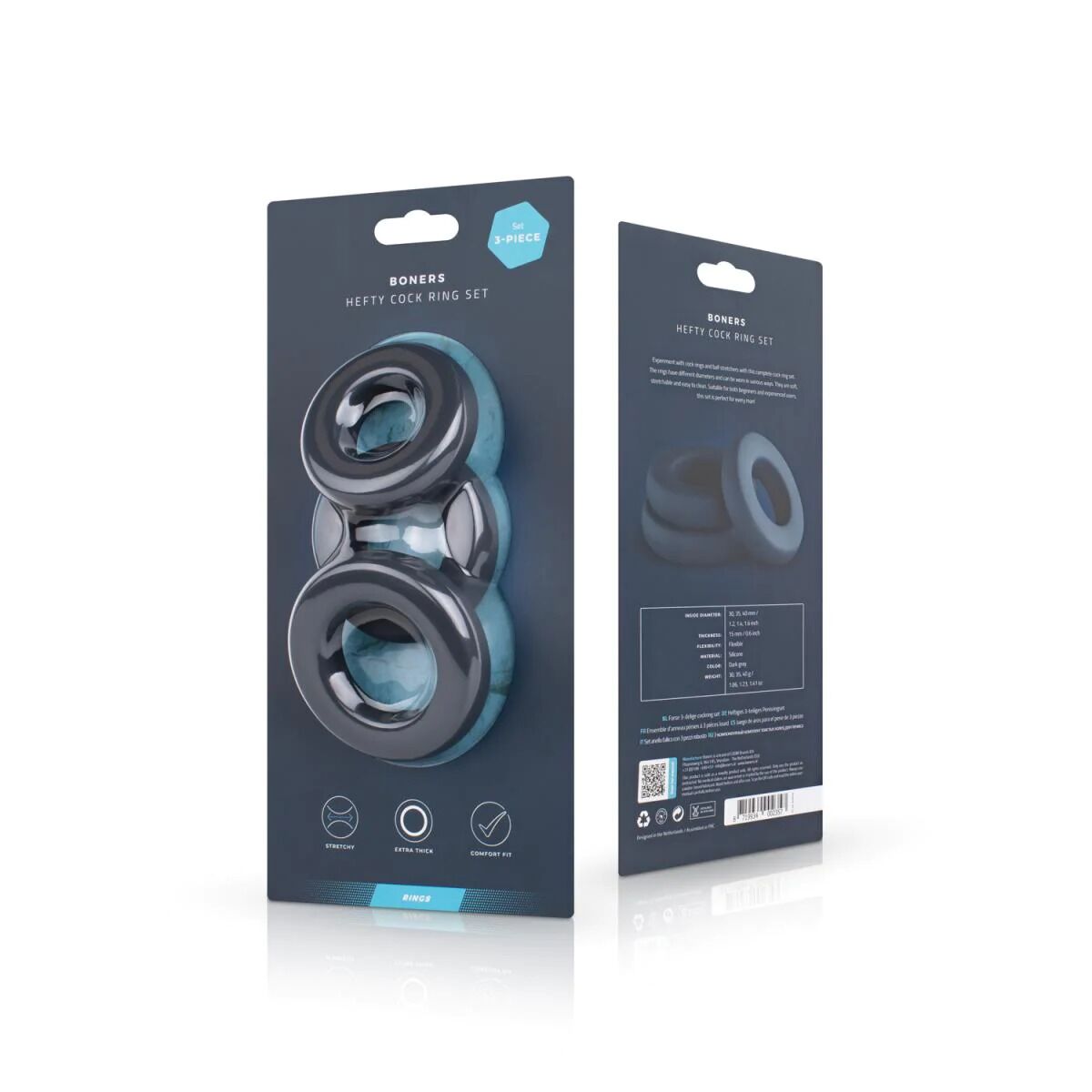 Набір ерекційних кілець Boners 3-Piece Hefty Cock Ring Set, діаметр 3,2 см, 3,8 см та 4,5 см