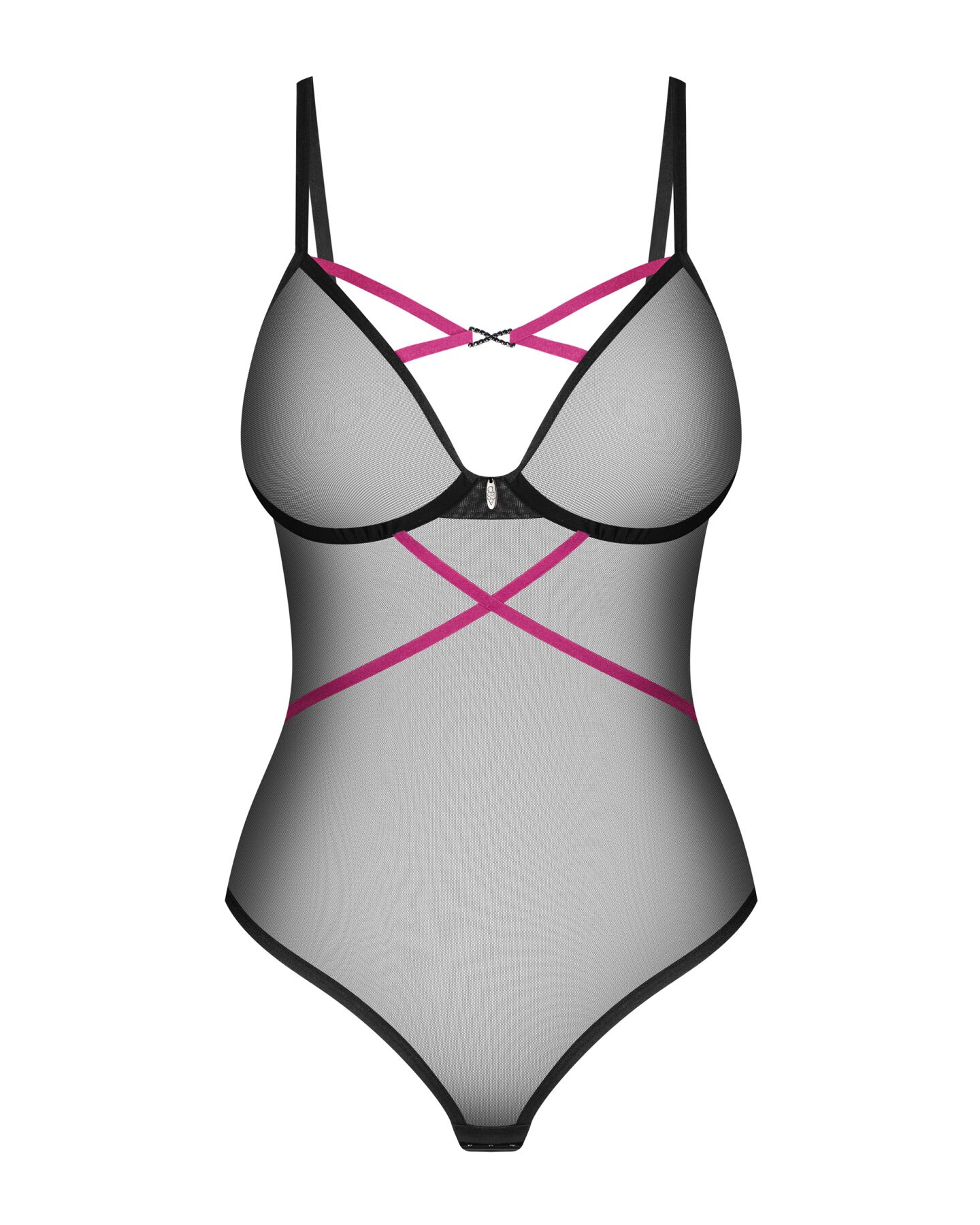 Боді Obsessive Novenes teddy, XL/2XL, прозоре, чашки на кісточках, декор у вигляді стрічок