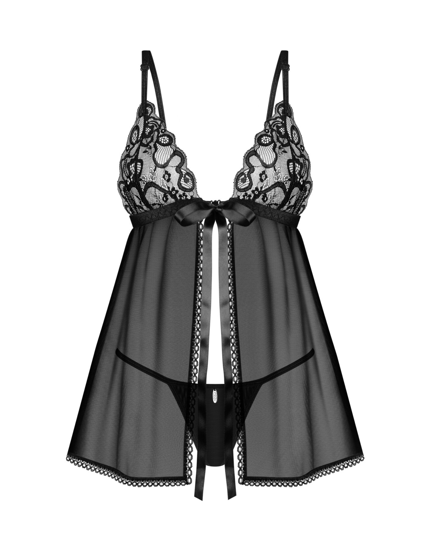 Сорочка бебі-дол Obsessive Blomentis babydoll & thong, XS/S, мереживний ліф, стрінги в комплекті