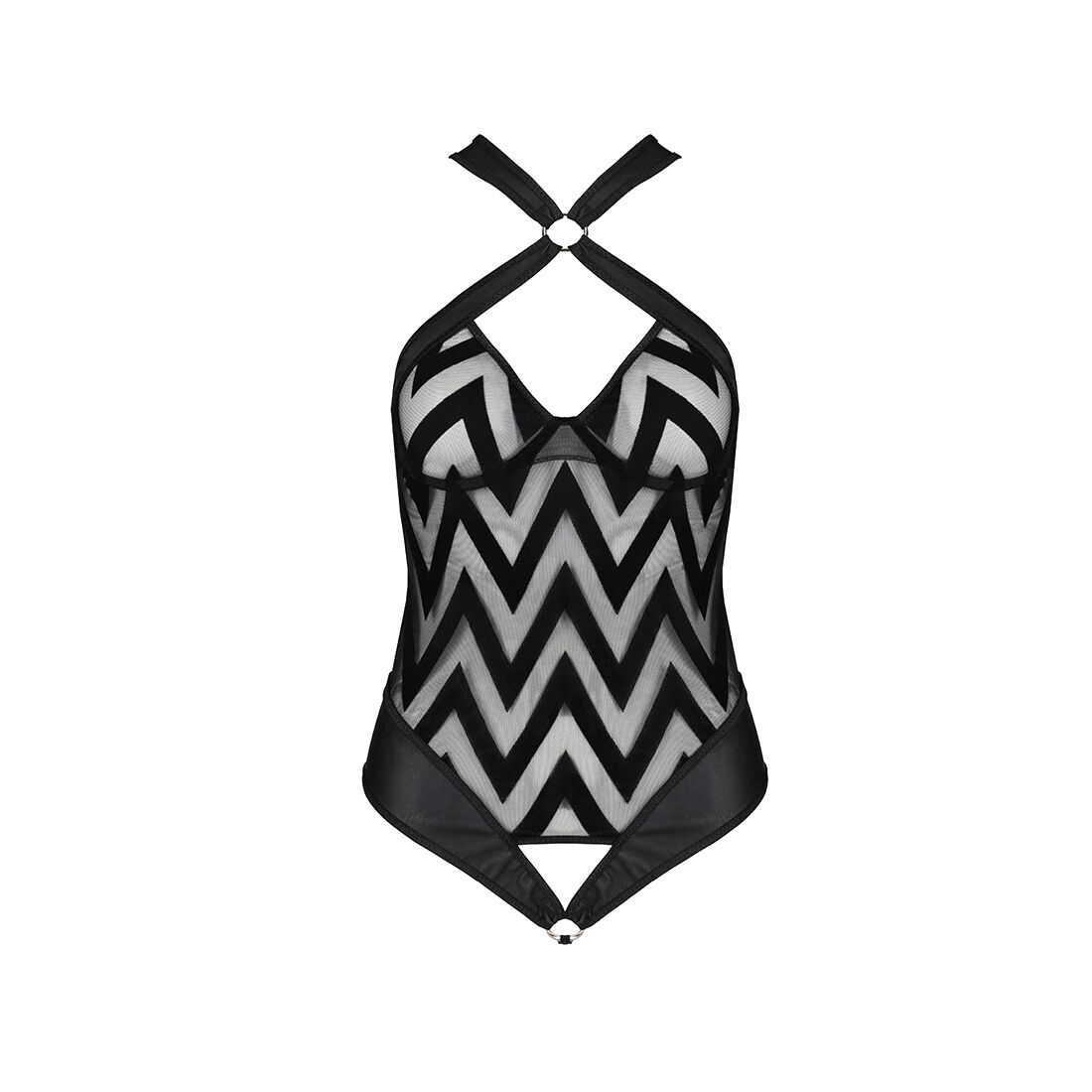 Сітчастий боді з халтером та ритмічним малюнком Passion Hima Body XXL/XXXL, black