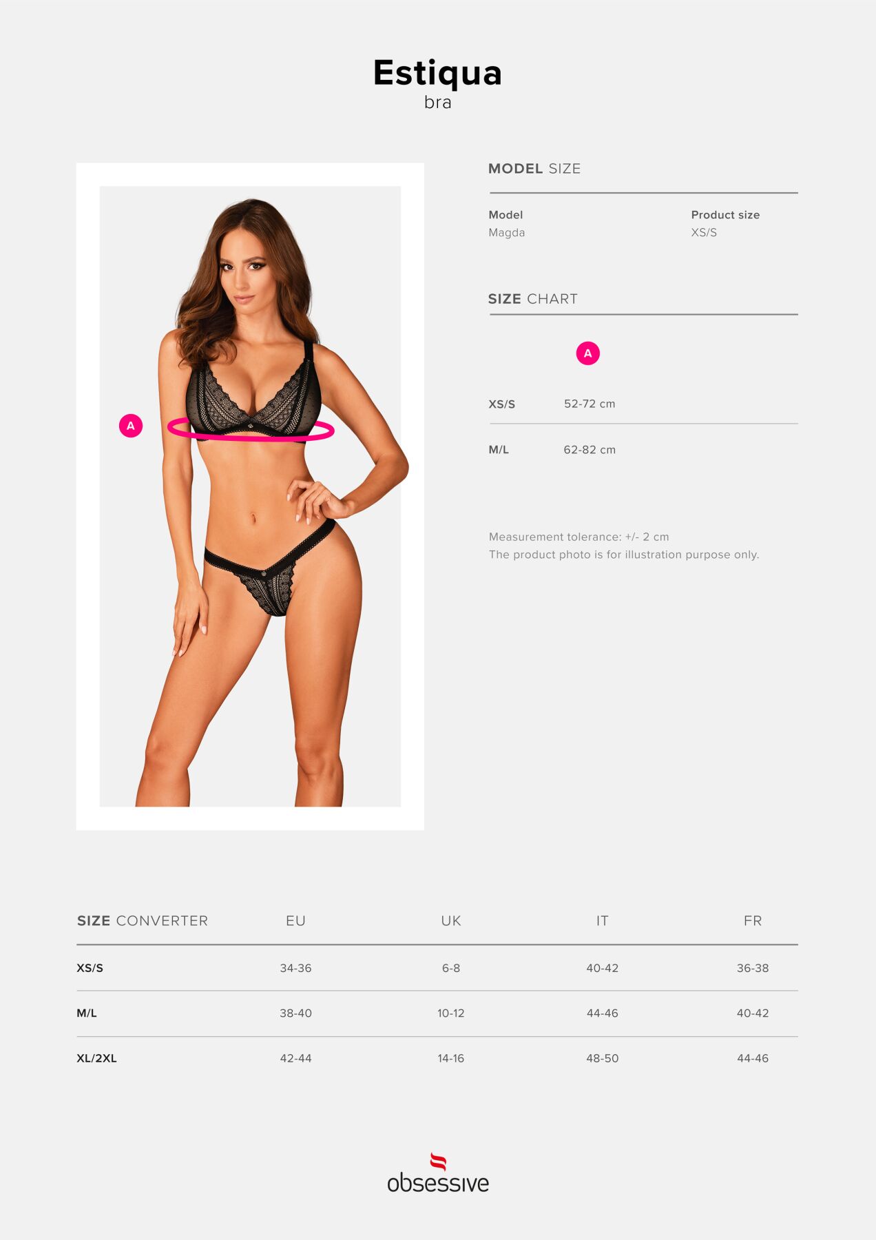 Мереживний бюстгальтер із трикутною чашкою Obsessive Estiqua bra M/L, чорний, широкі лямки