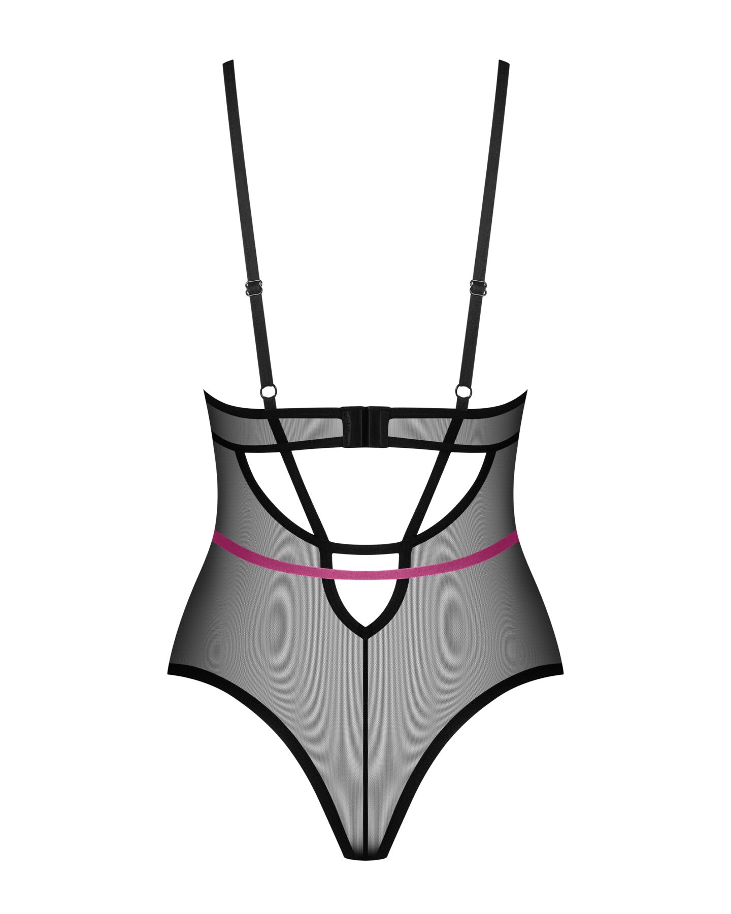 Боді Obsessive Novenes teddy, XS/S, прозоре, чашки на кісточках, декор у вигляді стрічок