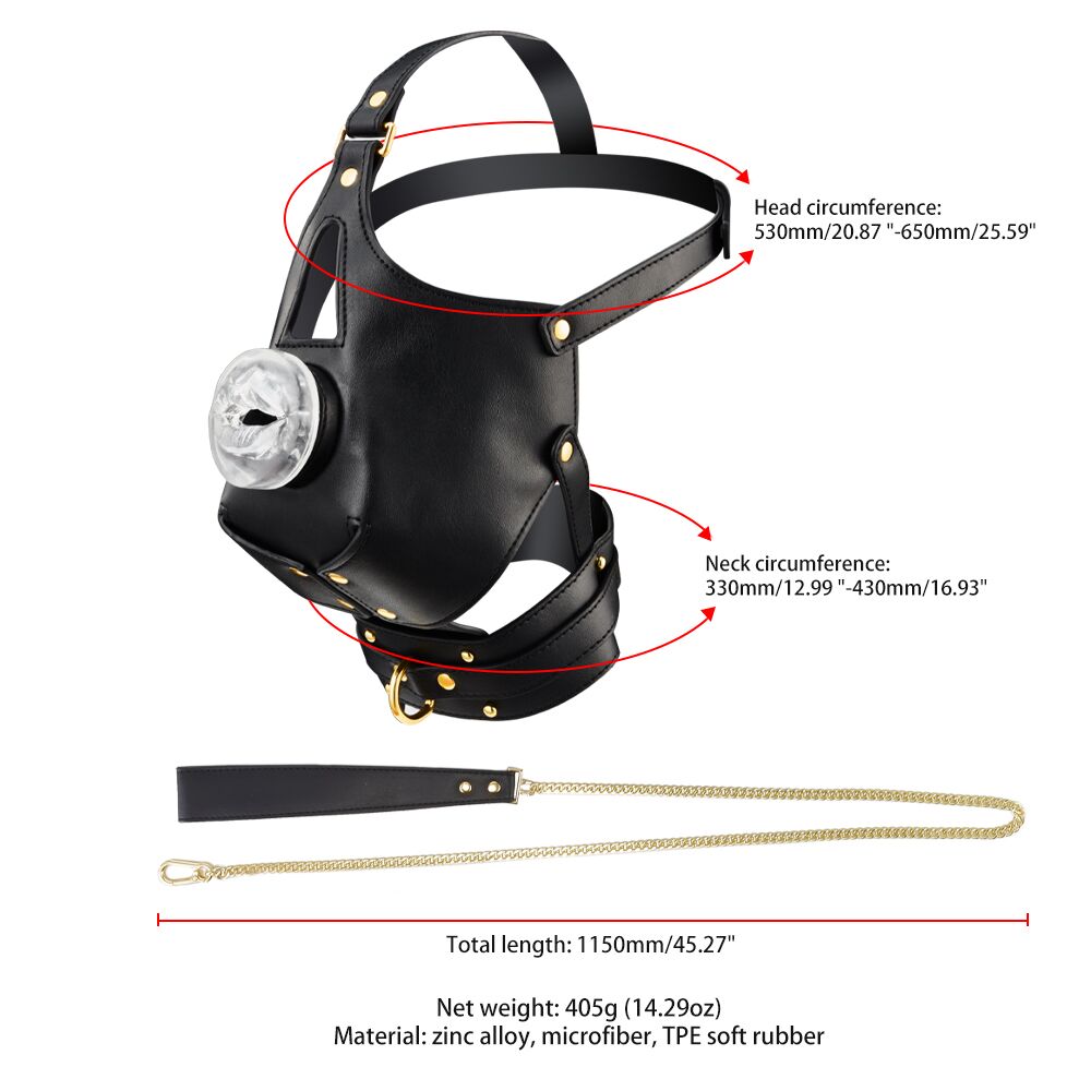 Маска-збруя для мінету з повідцем LOCKINK SEVANDA Blowjob Head Muzzle with Leash, чорна