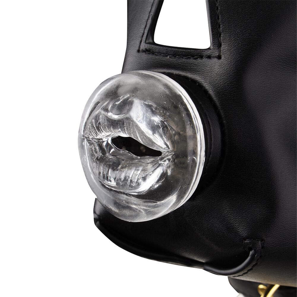 Маска-збруя для мінету з повідцем LOCKINK SEVANDA Blowjob Head Muzzle with Leash, чорна