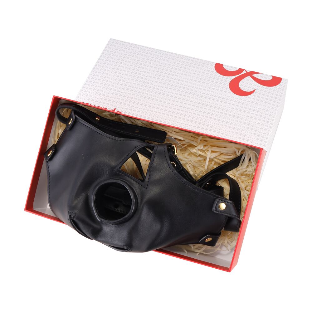 Маска-збруя для мінету з повідцем LOCKINK SEVANDA Blowjob Head Muzzle with Leash, чорна