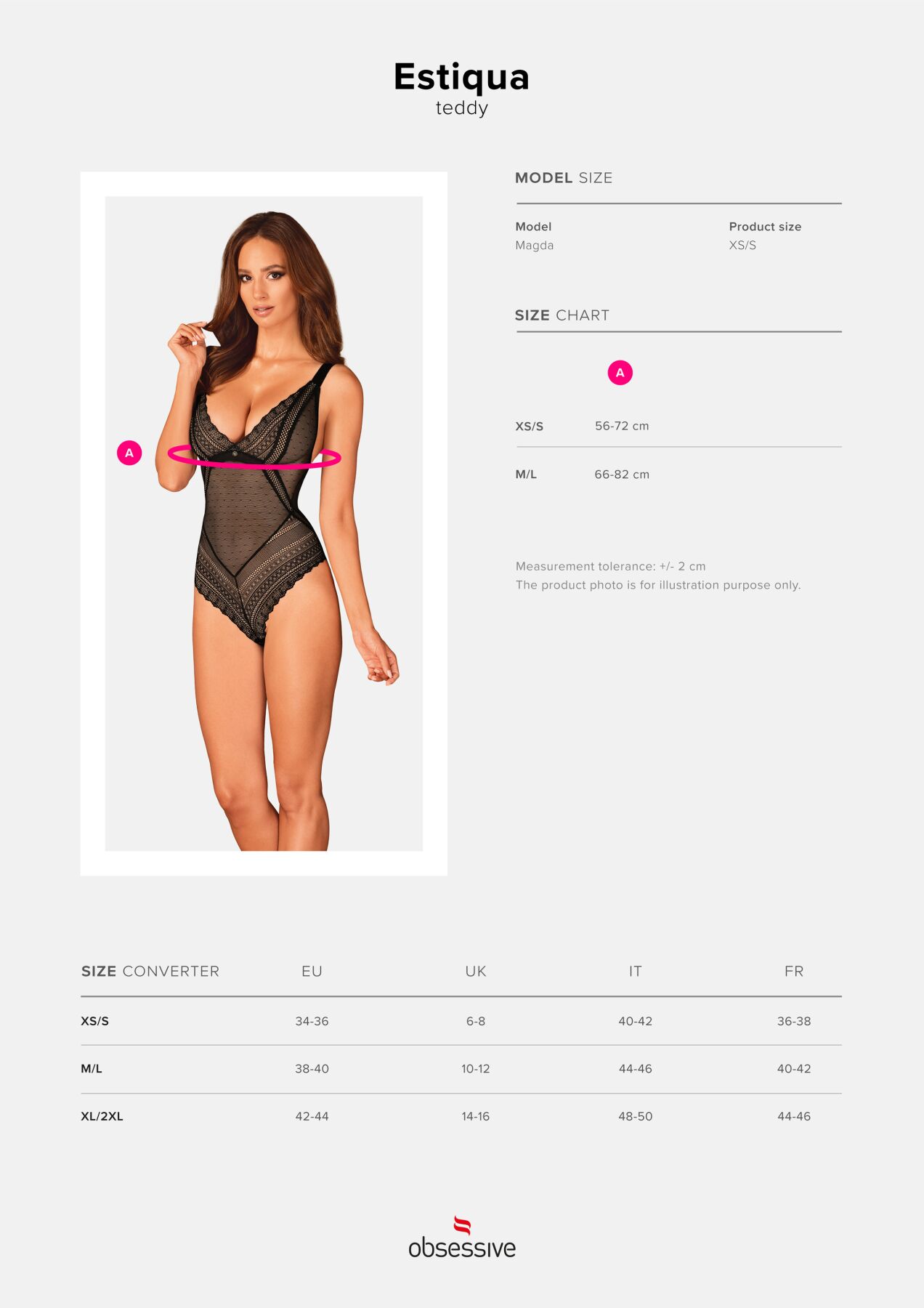 Мереживне боді з декольте Obsessive Estiqua teddy M/L, чорне, широкі лямки