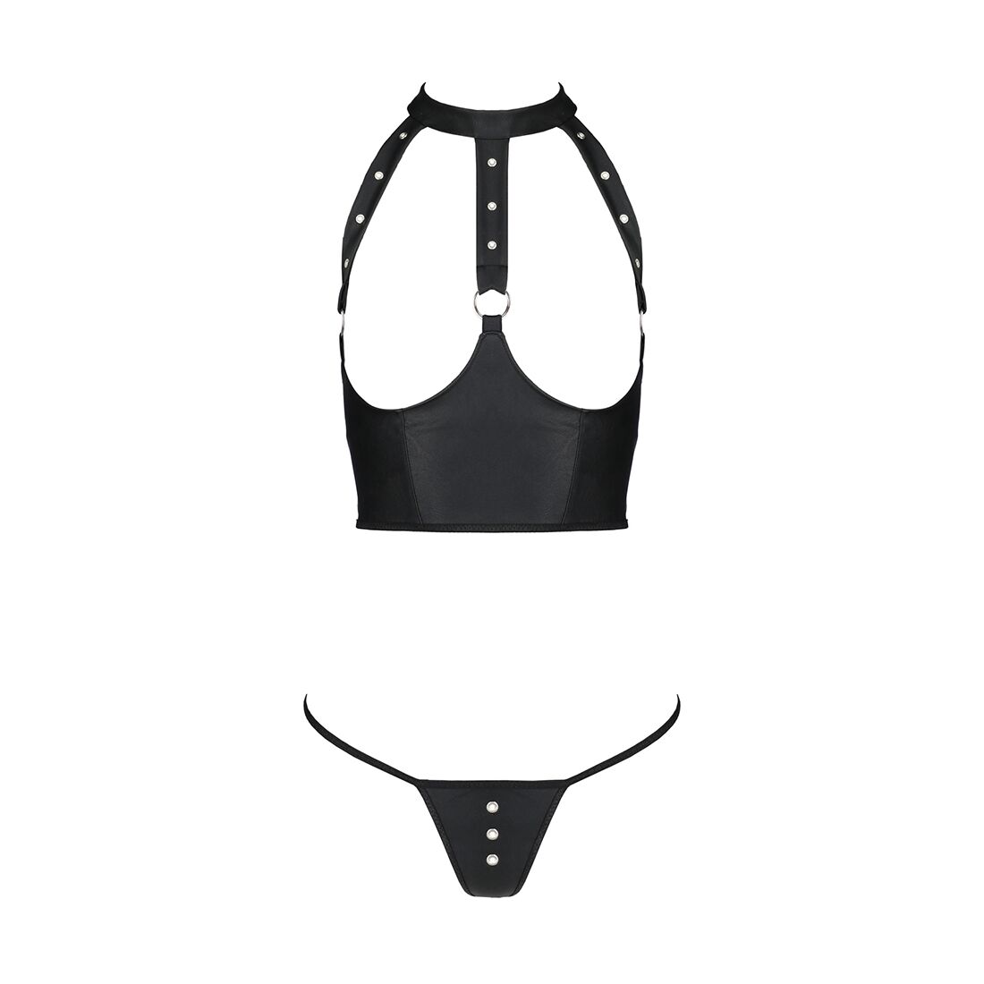 Комплект білизни з відкритими грудьми Passion GENEVIA SET WITH OPEN BRA XXL/XXXL black, корсет, стрі