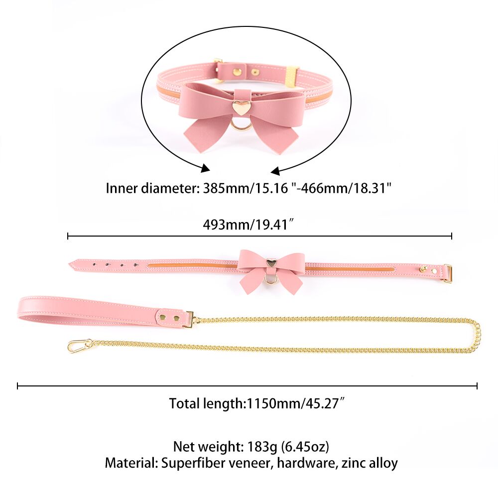 Нашийник з повідцем LOCKINK SEVANDA Love Heart Butterfly Leather Collar Set, рожевий, з бантом