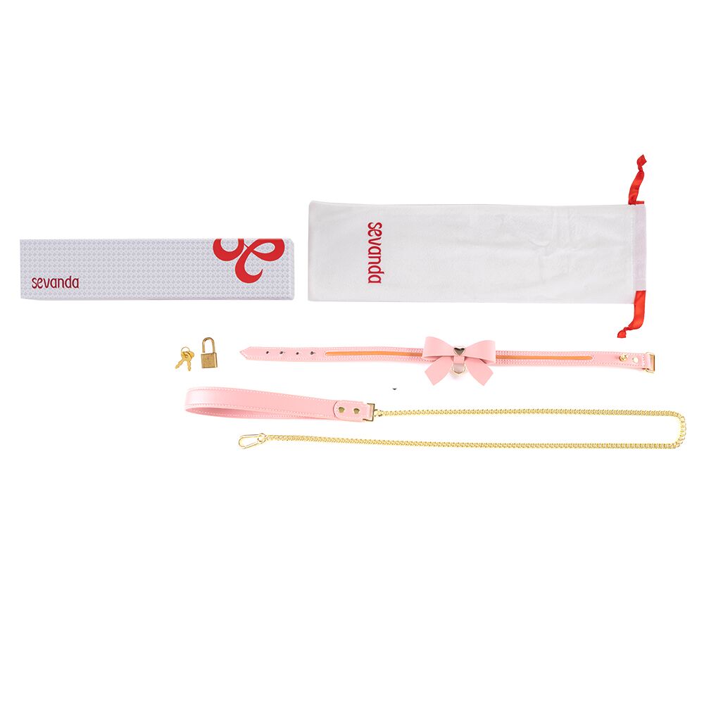 Нашийник з повідцем LOCKINK SEVANDA Love Heart Butterfly Leather Collar Set, рожевий, з бантом