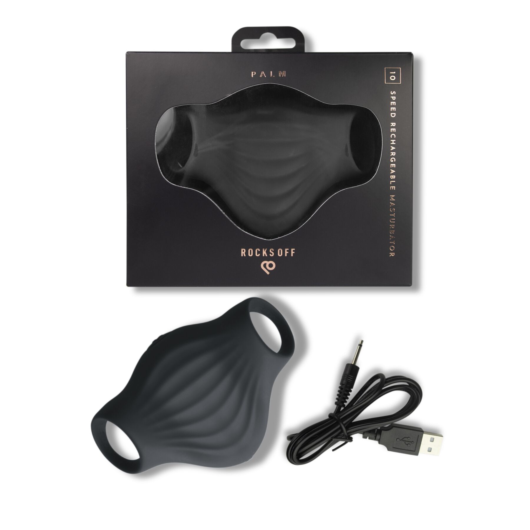 Мастурбатор Rocks Off Palm Black, петлі для пальців, 10 режимів