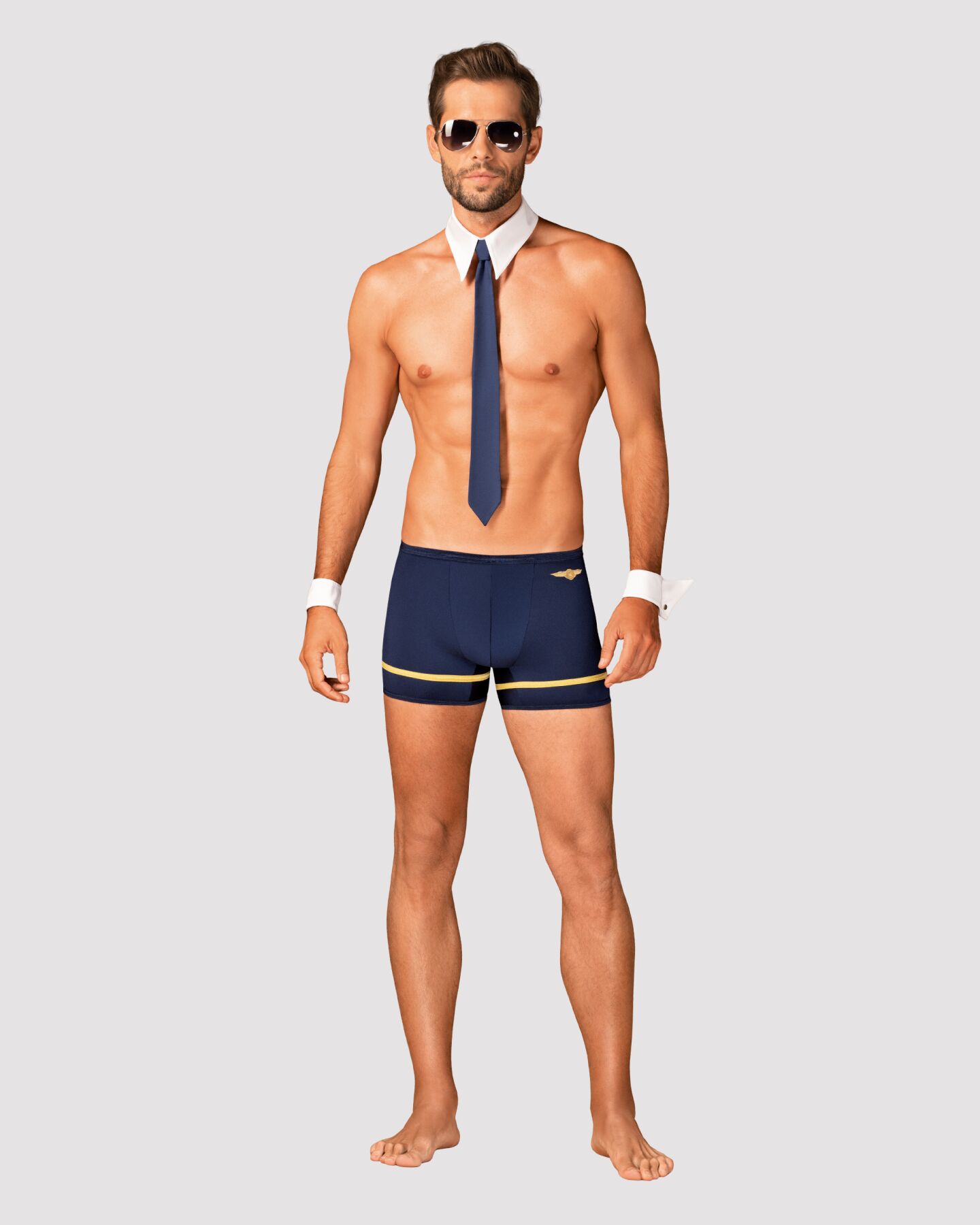 Еротичний костюм пілота Obsessive Pilotman set 2XL/3XL, боксери, манжети, комір з краваткою, окуляри