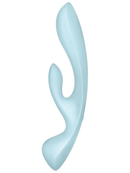 Двосторонній вібратор-кролик Satisfyer Triple Oh Light Blue, 3 мотори, руків’я-масажер