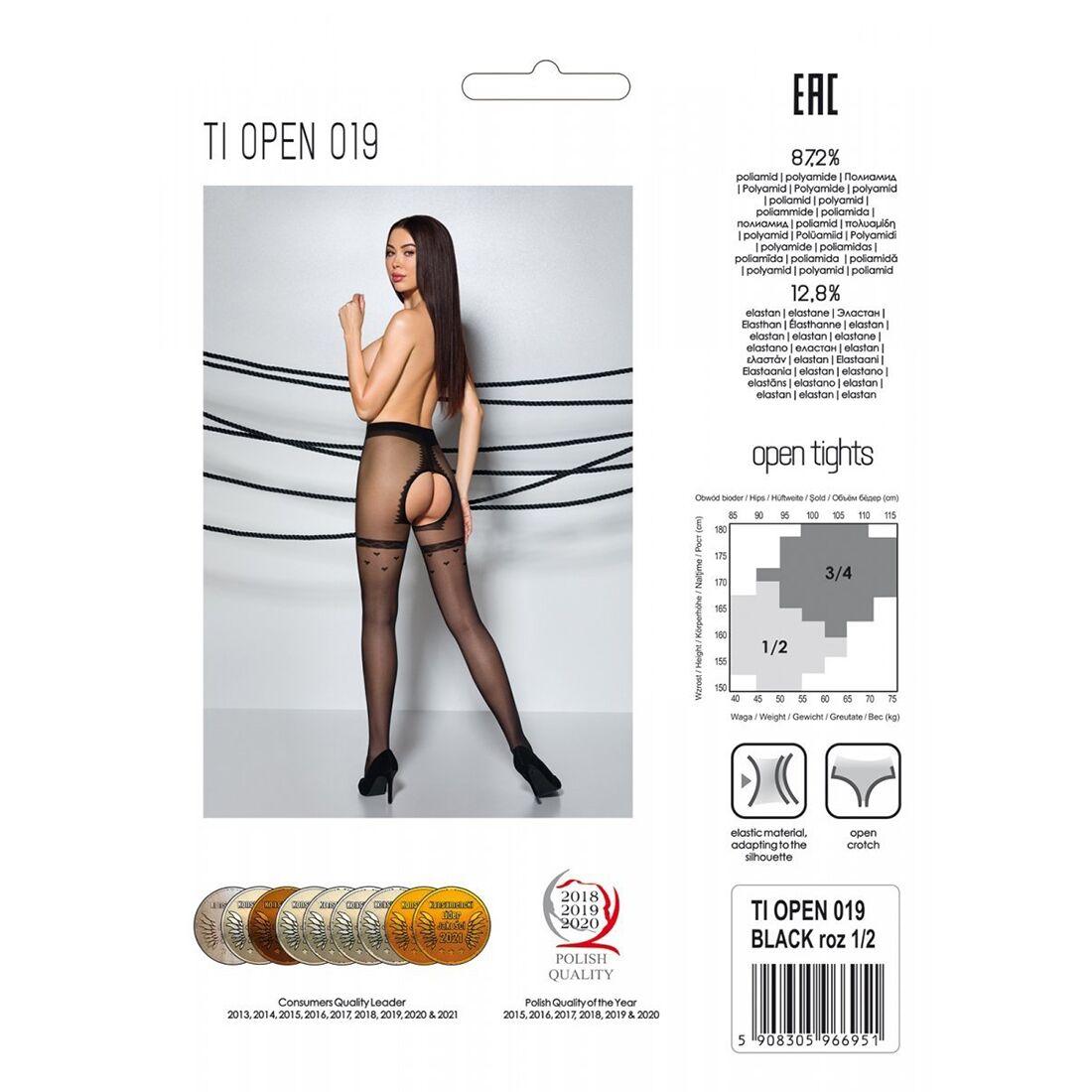 Колготки з відкритим доступом, імітація панчіх Passion TIOPEN 019 black 3/4 (20 den)