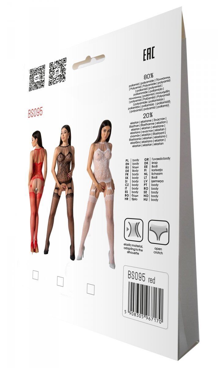 Бодістокінг з безліччю бретелей Passion BS095 One Size, red, імітація пояса та панчіх, з доступом