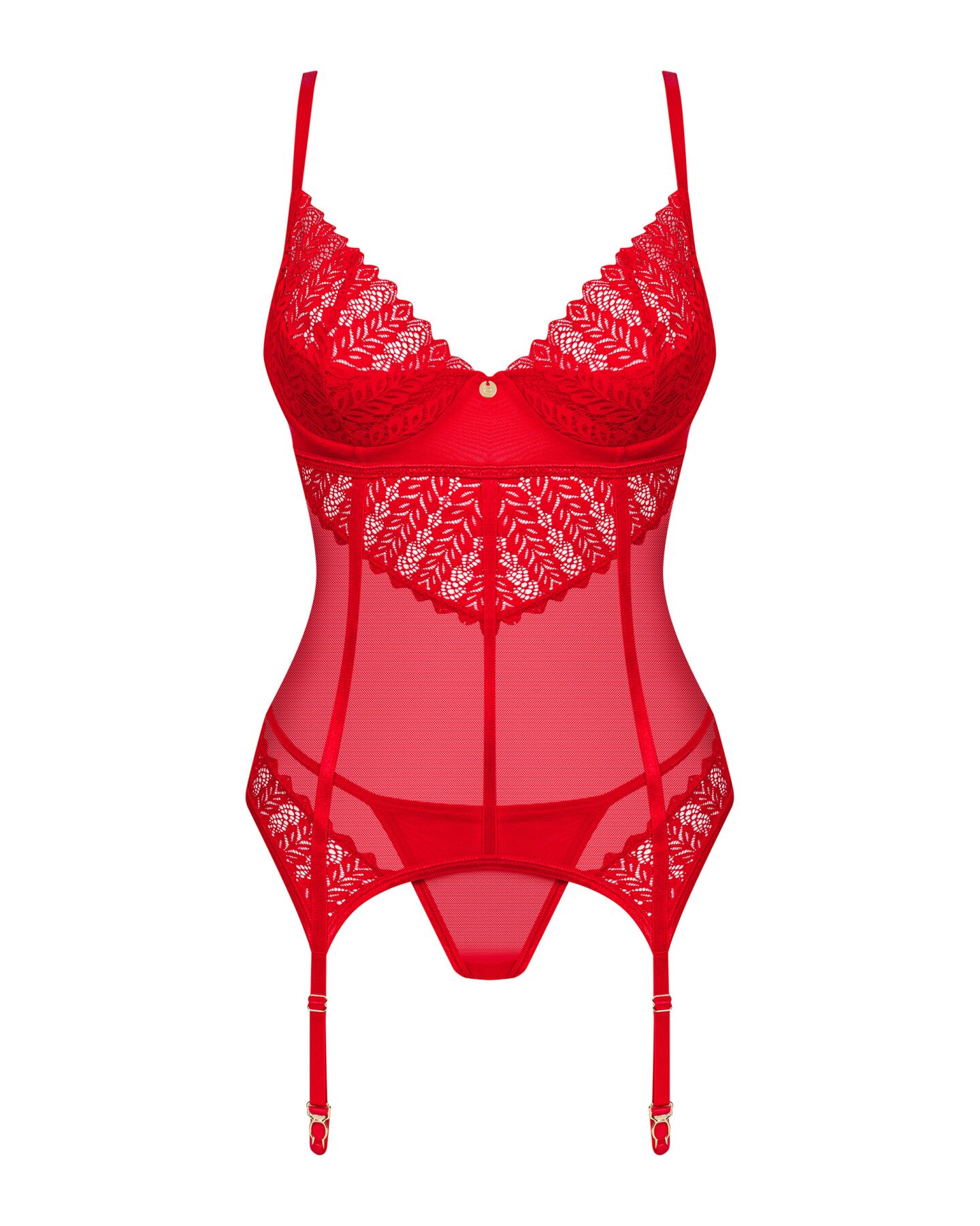 Комплект корсет та стрінги Obsessive Ingridia corset & thong XL/2XL, червоний