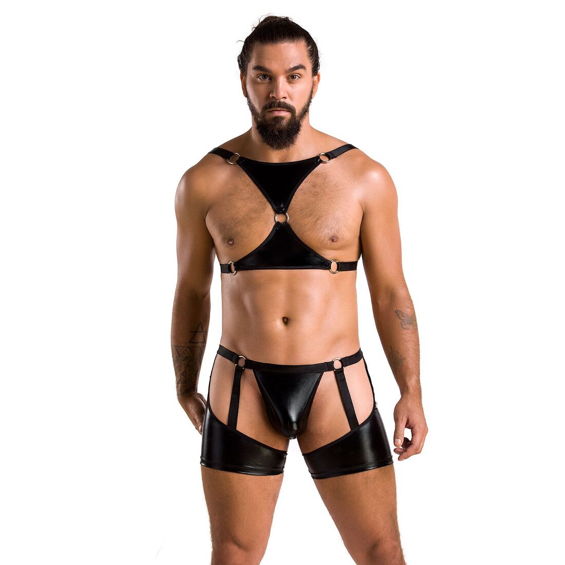 Комплект еротичної чоловічої білизни Passion 047 SET JOHN S/M Black, труси, портупея