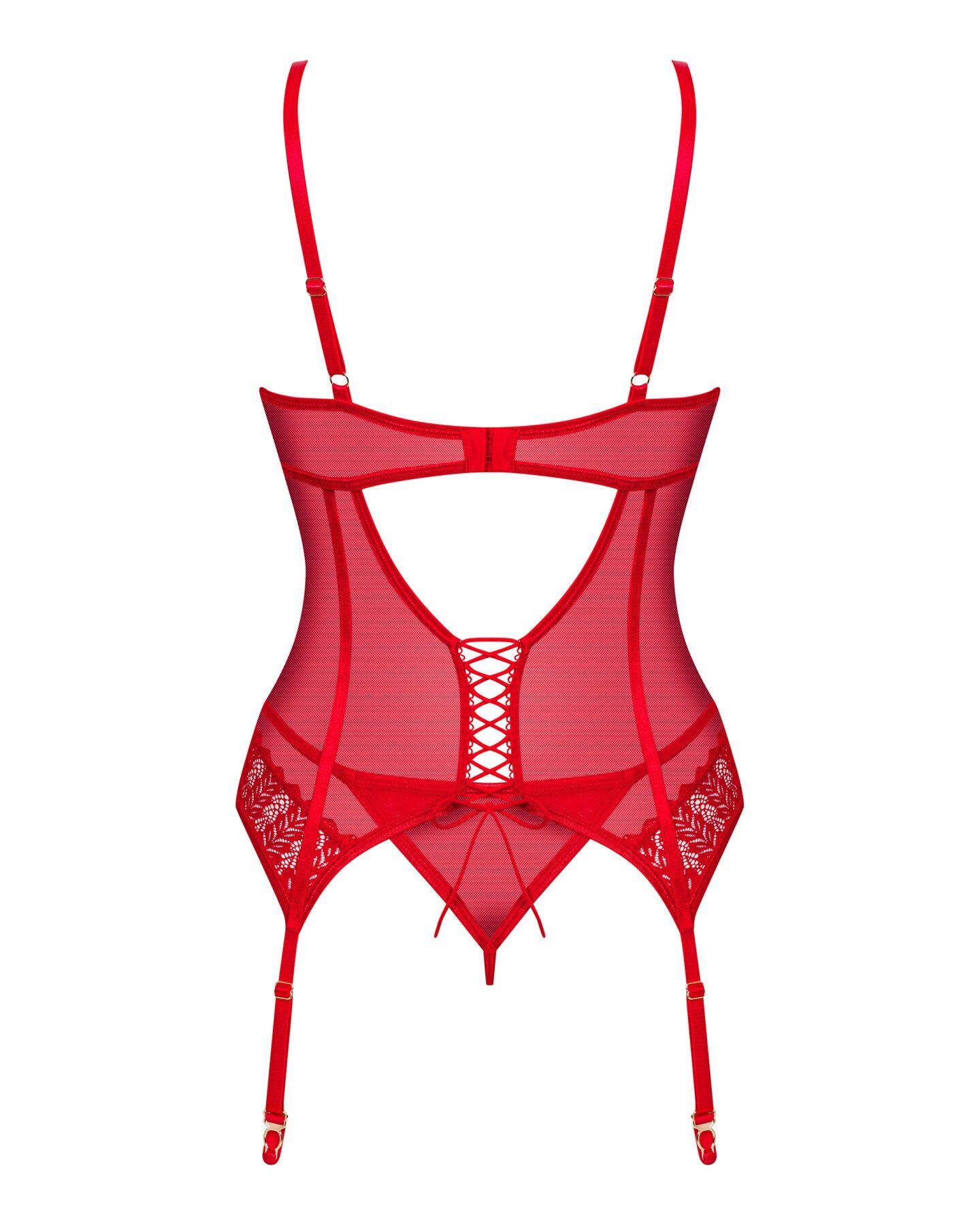 Комплект корсет та стрінги Obsessive Ingridia corset & thong XS/S, червоний