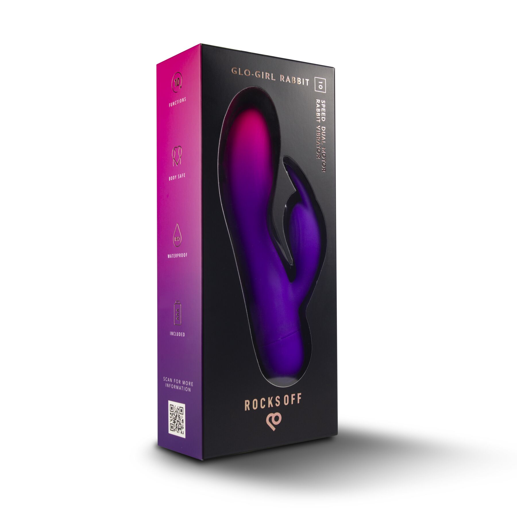 Вібратор-кролик Rocks Off Glo Girl – Rabbit, 2 мотори, 10 режимів, на батарейках