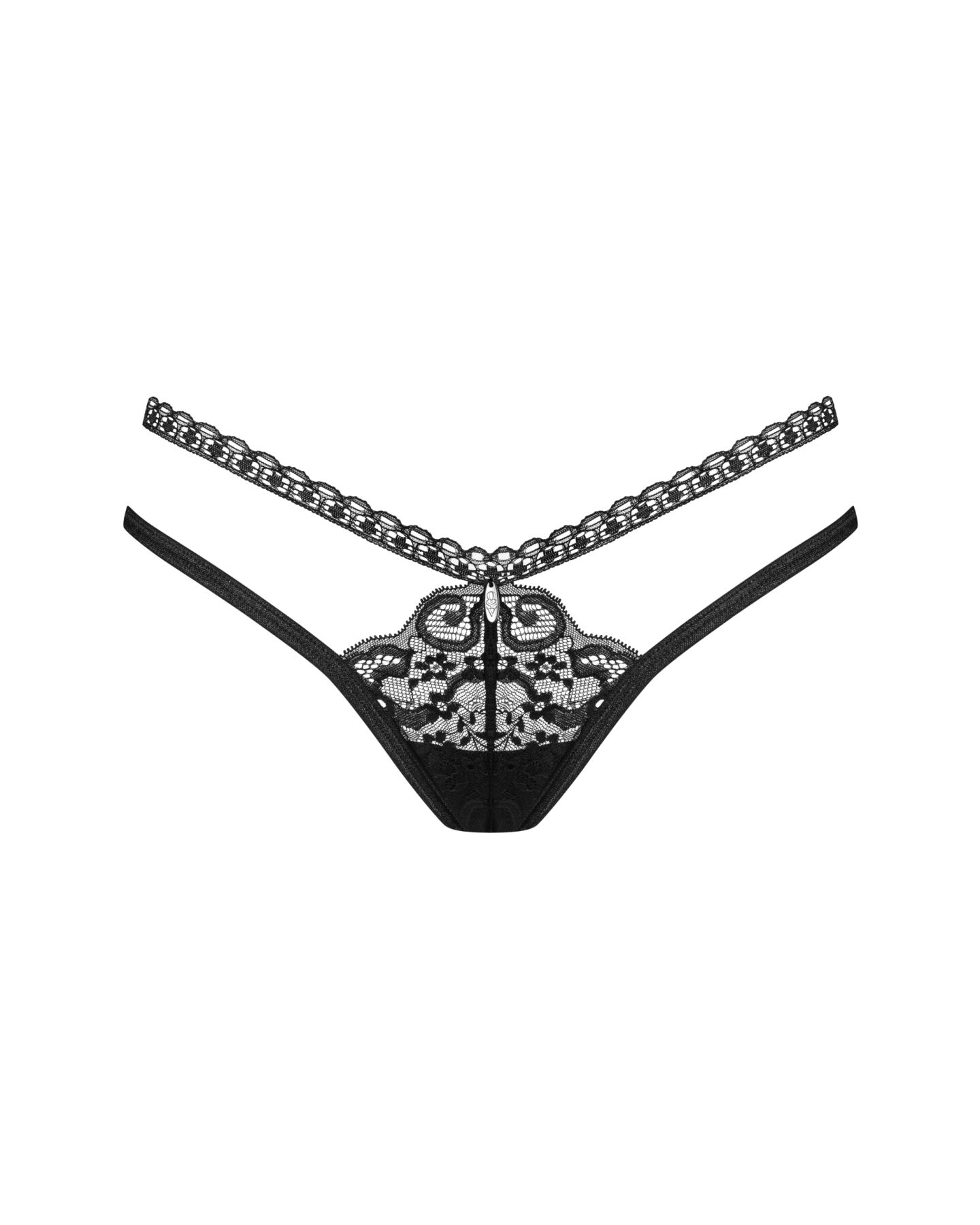 Трусики-стрінги Obsessive Blomentis thong, M/L, чорні, мереживні, боковинки — подвійні смужки