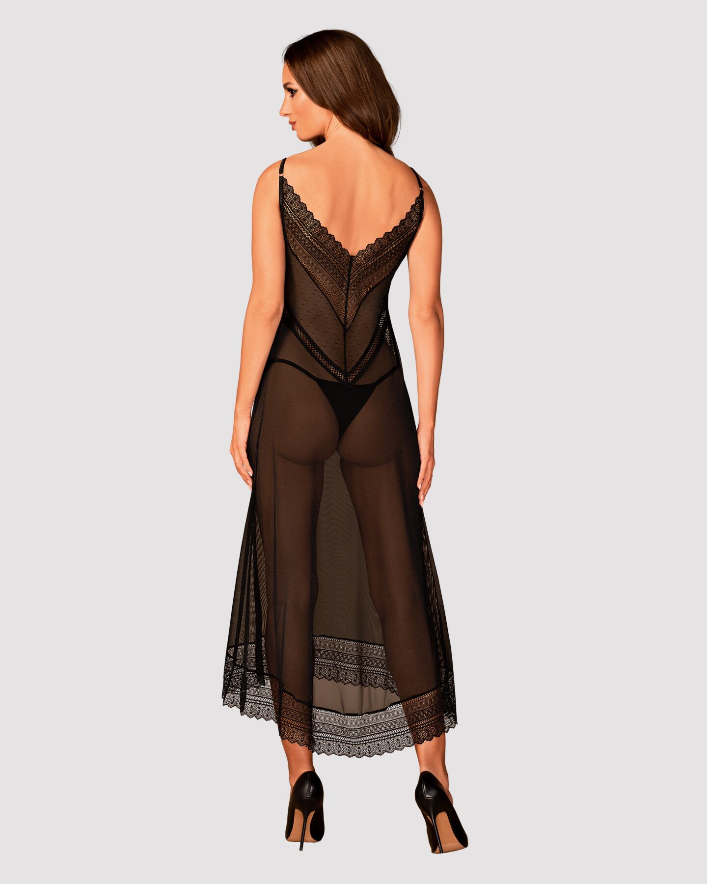 Напівпрозора довга сорочка Obsessive Estiqua chemise XL/2XL, чорний, асиметричний крій