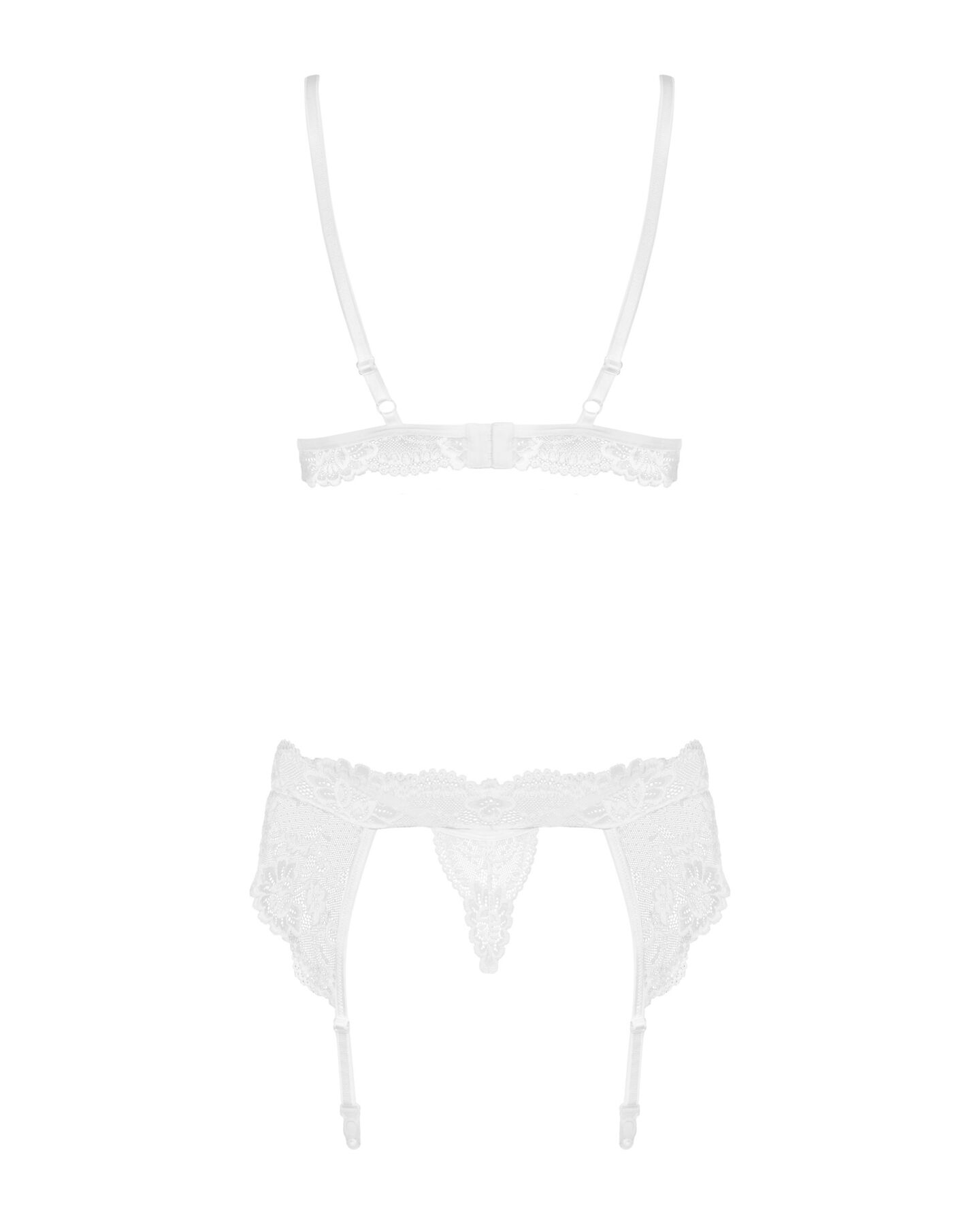 Мереживний комплект білизни Obsessive 810-SEG-2 S/M White, бюстгальтер, стрінги, пояс для панчіх