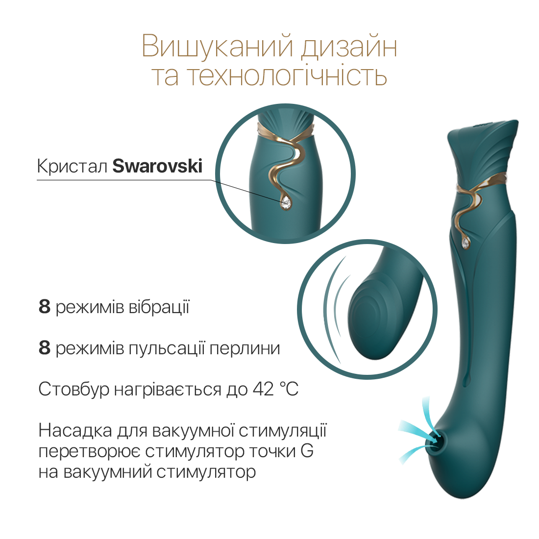 Смартвібратор 3в1 Zalo — Queen Set Jewel Green, пульсівна перлина та вакуум, кристал Swarovski