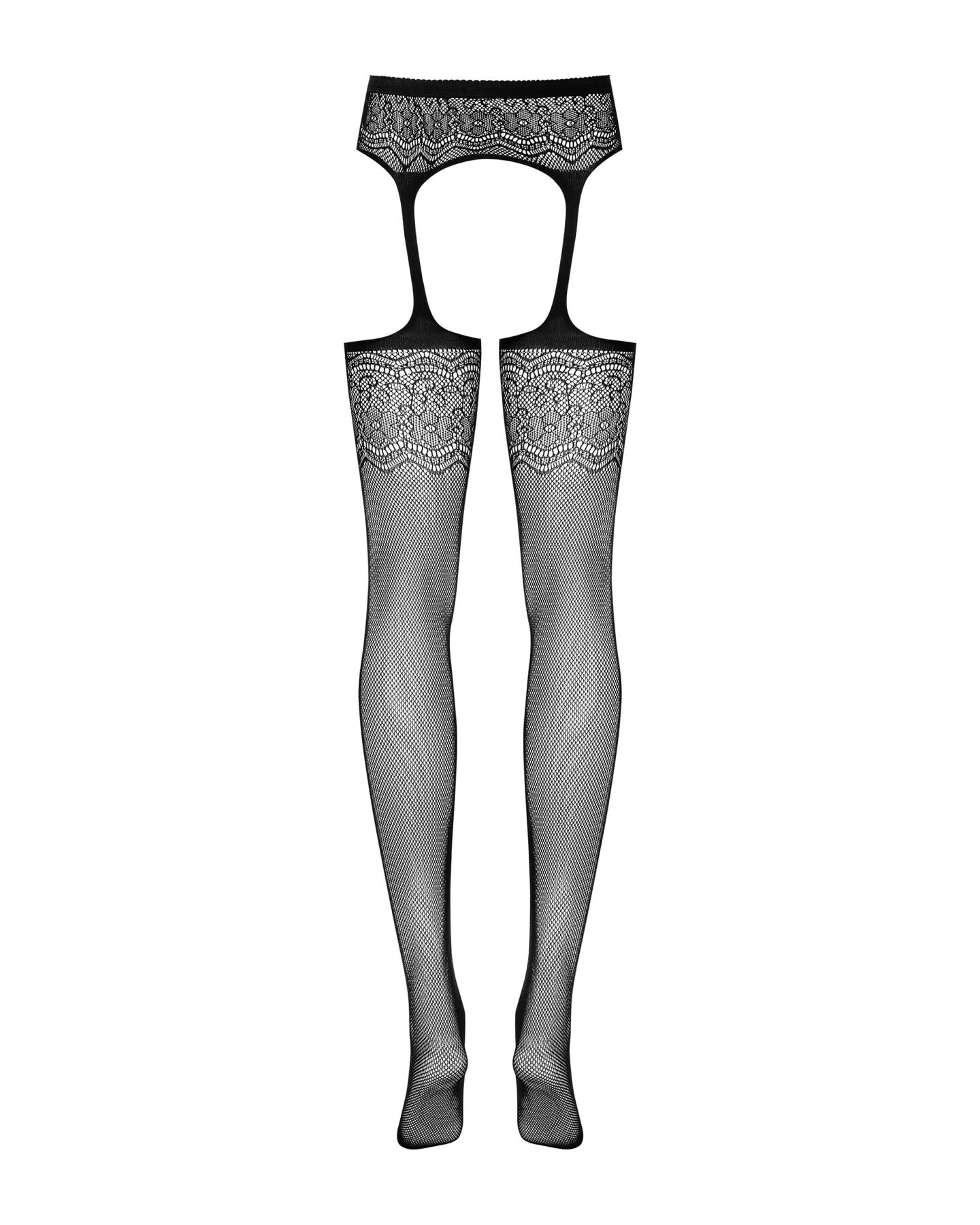 Сітчасті панчохи-стокінги з квітковим малюнком Obsessive Garter stockings S207 S/M/L,чорні