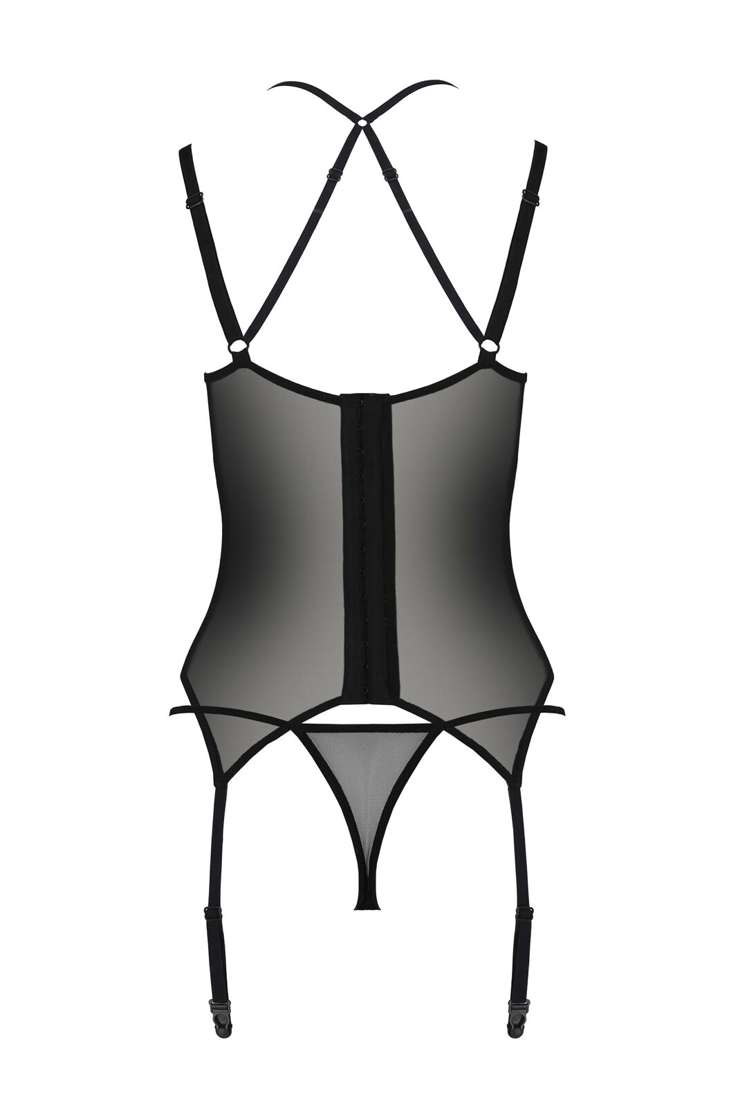 Корсет Passion DROSERA CORSET black, XXL/XXXL, з кріпленнями для панчіх, трусики в комплекті