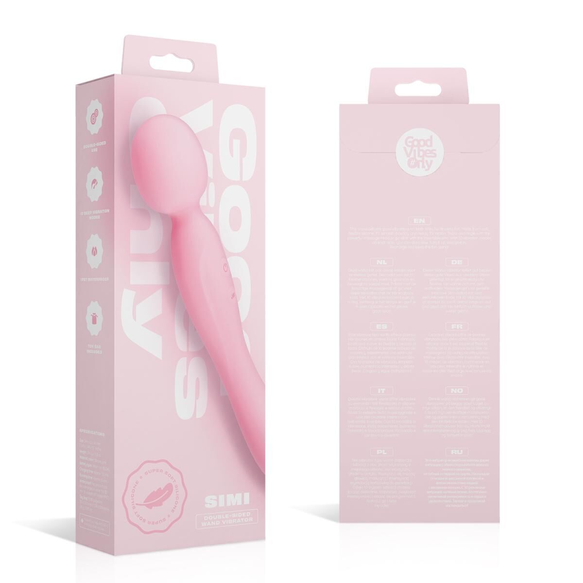 Вібромасажер Good Vibes Only - SIMI Double-Sided Wand Vibrator Soft Silicone - Pink