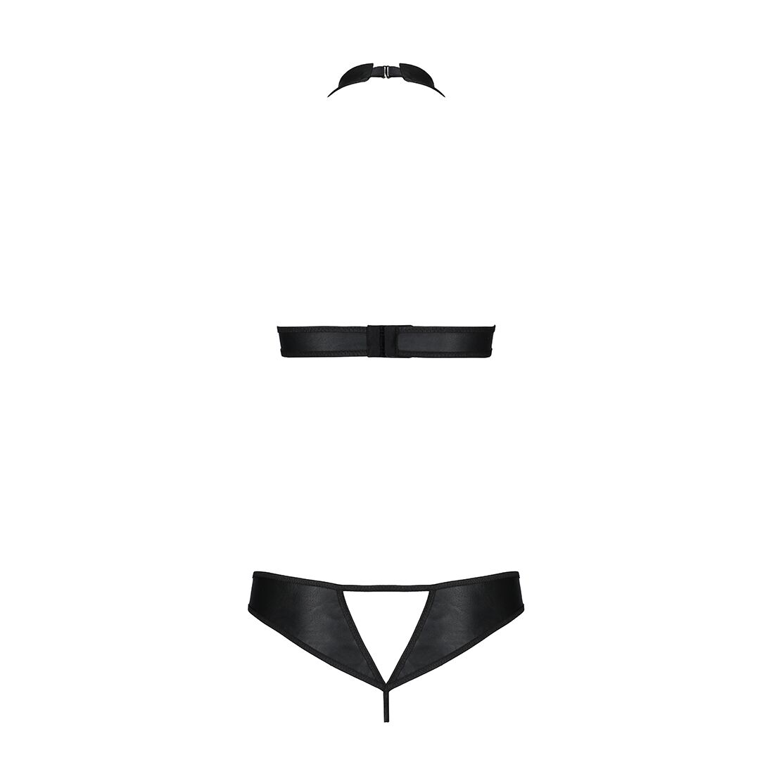 Комплект відкритий топ та трусики з екошкіри з люверсами Passion MALWIA SET OpenBra XXL/XXXL, black