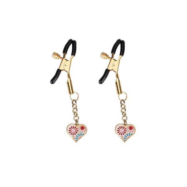 Затискачі для сосків Liebe Seele Nipple Clamps Gold Heart-shaped Flowers on White