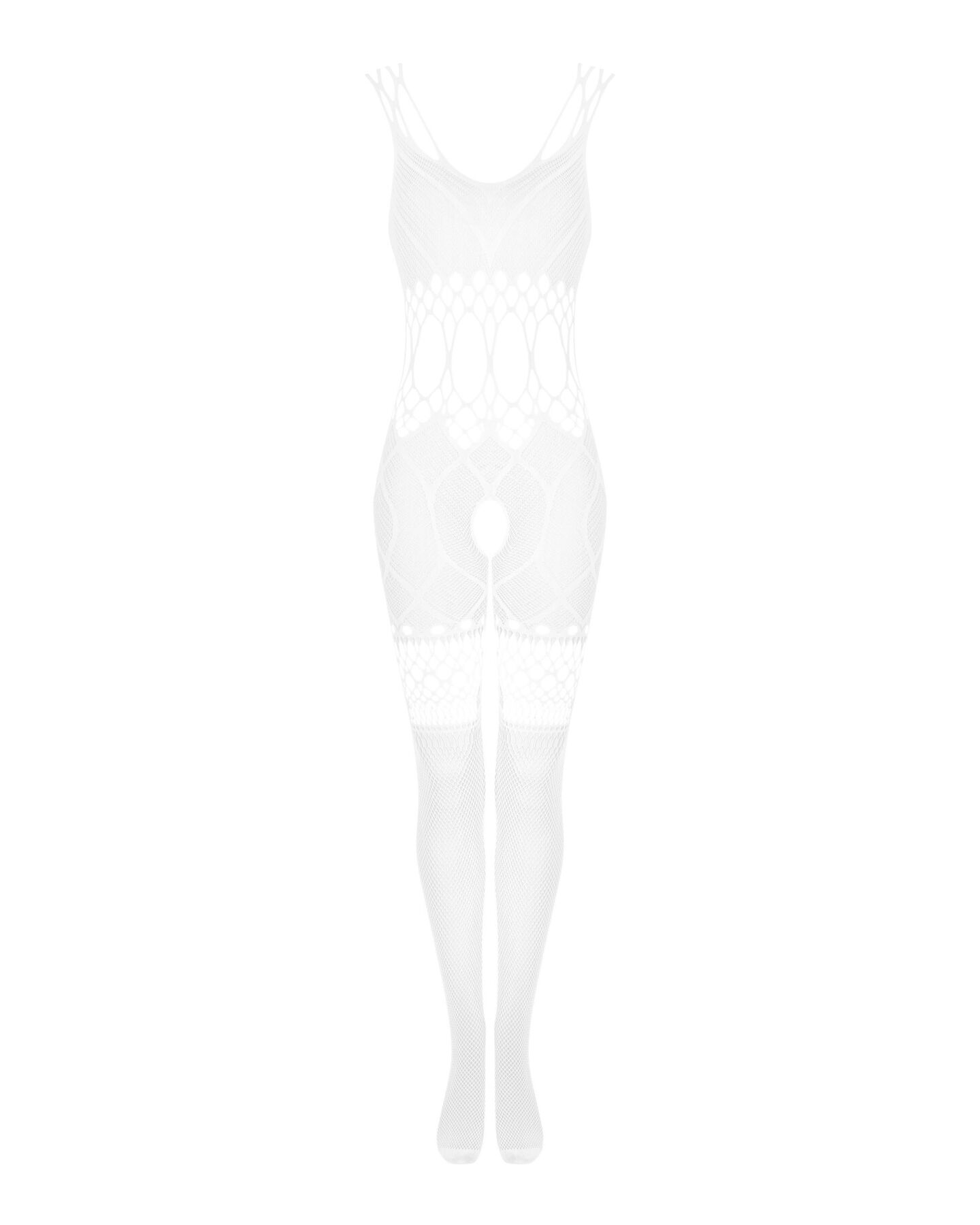 Сітчастий бодістокінг з імітацією топа та шортів Obsessive Bodystocking G330 XL/XXL, white, з доступом