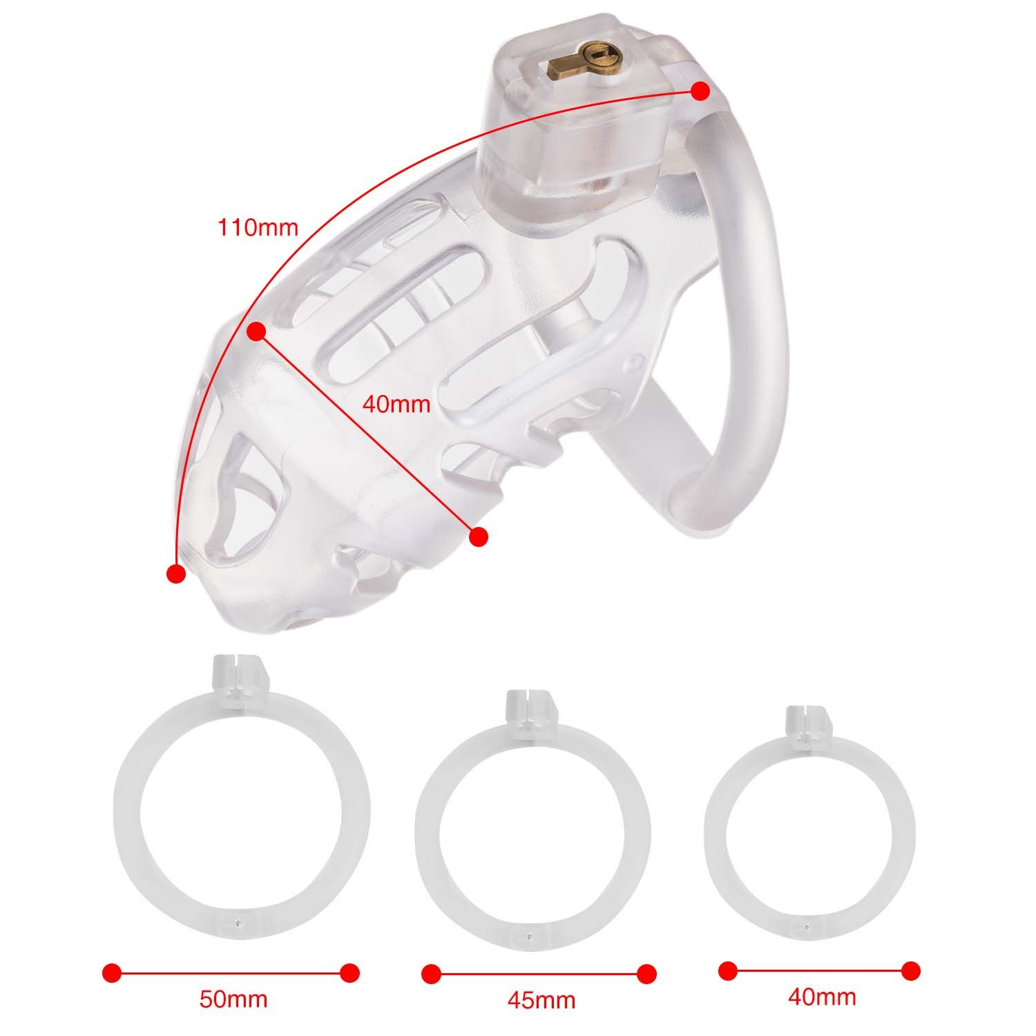 Клітка для пеніса LOCKINK SEVANDA Plastic Penis Chastity Cage, прозора, 3 кільця різних розмірів
