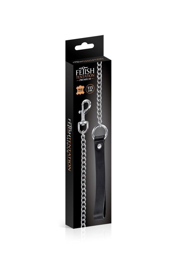 Повідець з натуральної шкіри Fetish Tentation Premium Metal leash with cowhide leather wrist 115 см