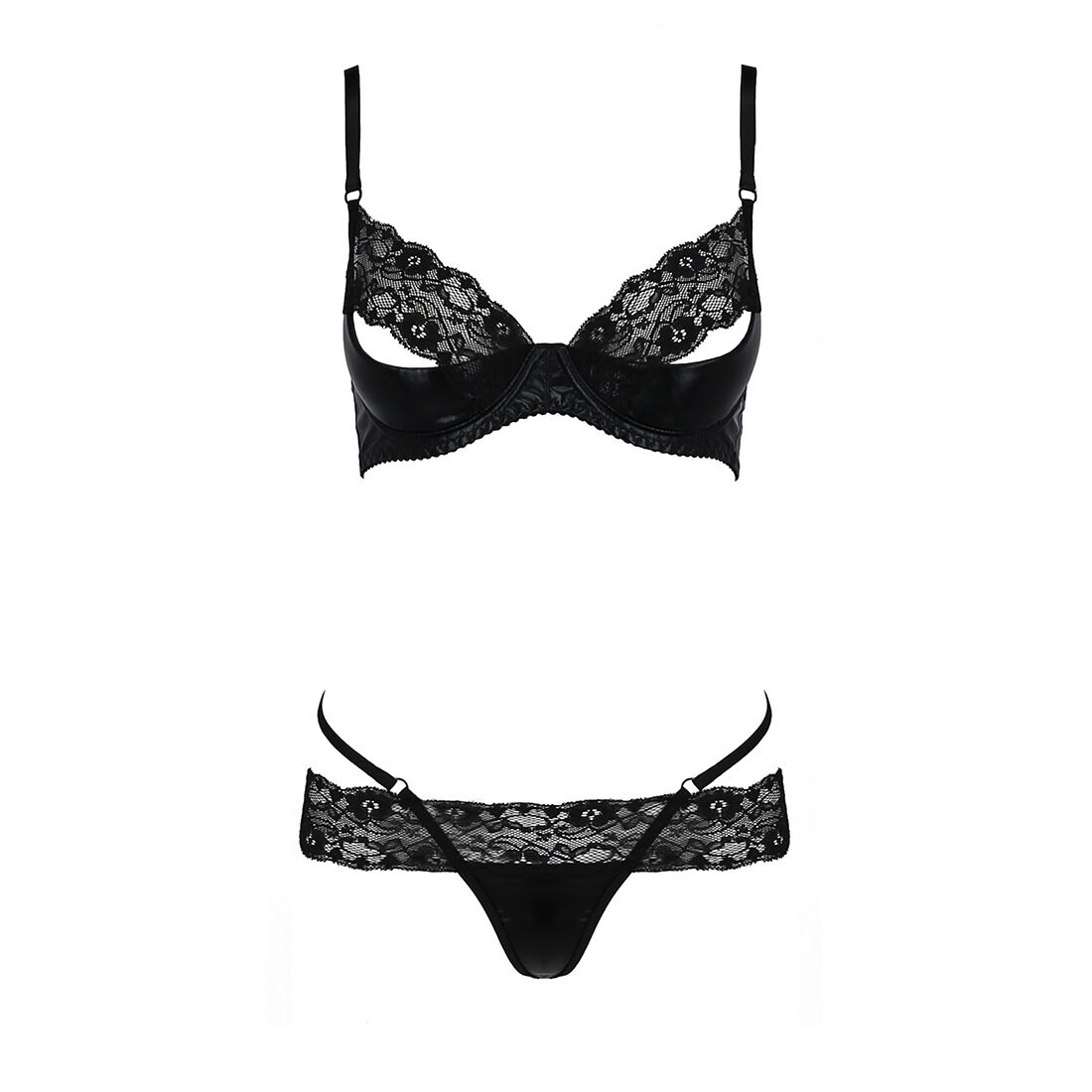 Комплект білизни Passion Exclusive NORTH SET L/XL, black, ліф і трусики з елементами під латекс