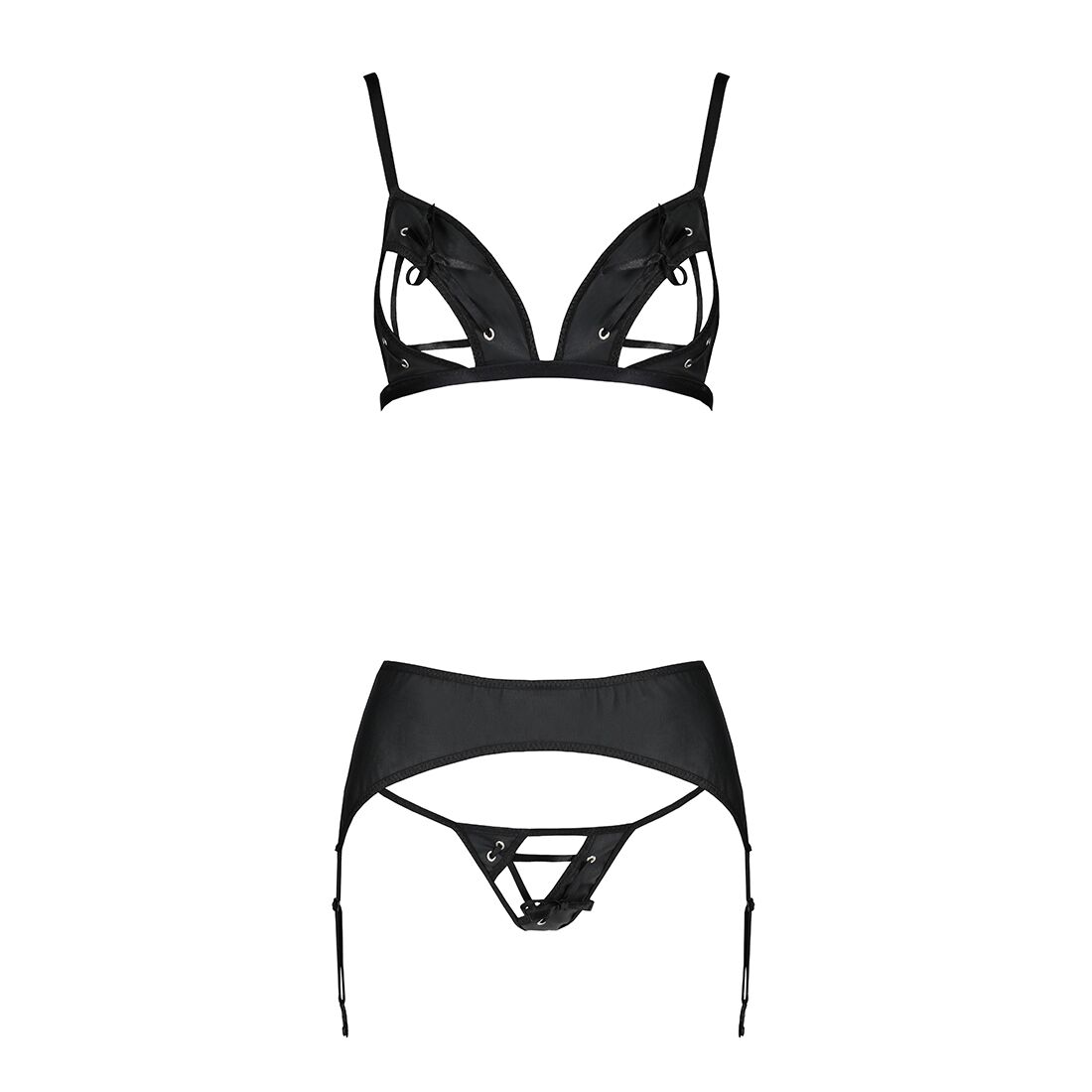 Комплект з екошкіри Passion MILEY SET S/M, black, трусики, бюстгальтер, пояс для панчіх