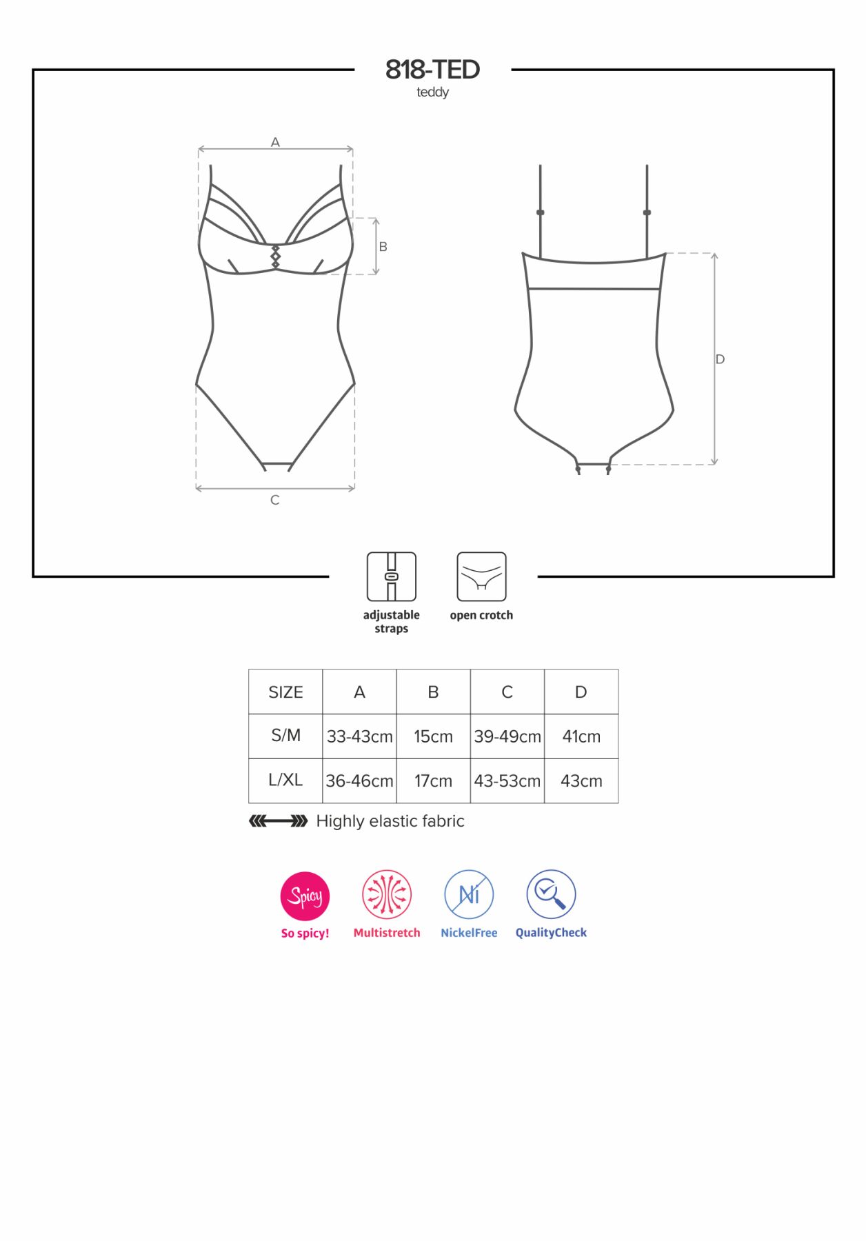 Мереживне боді з доступом 818-TED-1 teddy S/M, чорне