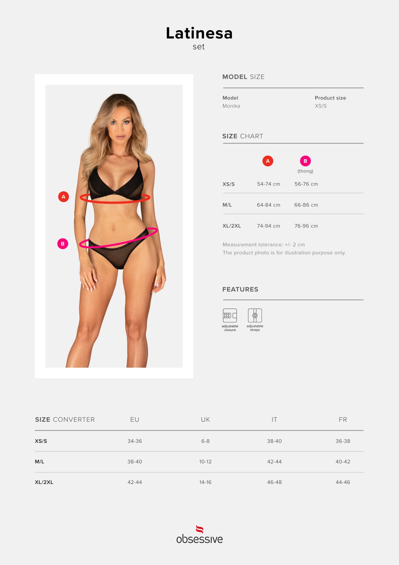 Комплект Obsessive Latinesa 2-pcs set XS/S, бюстгальтер та трусики