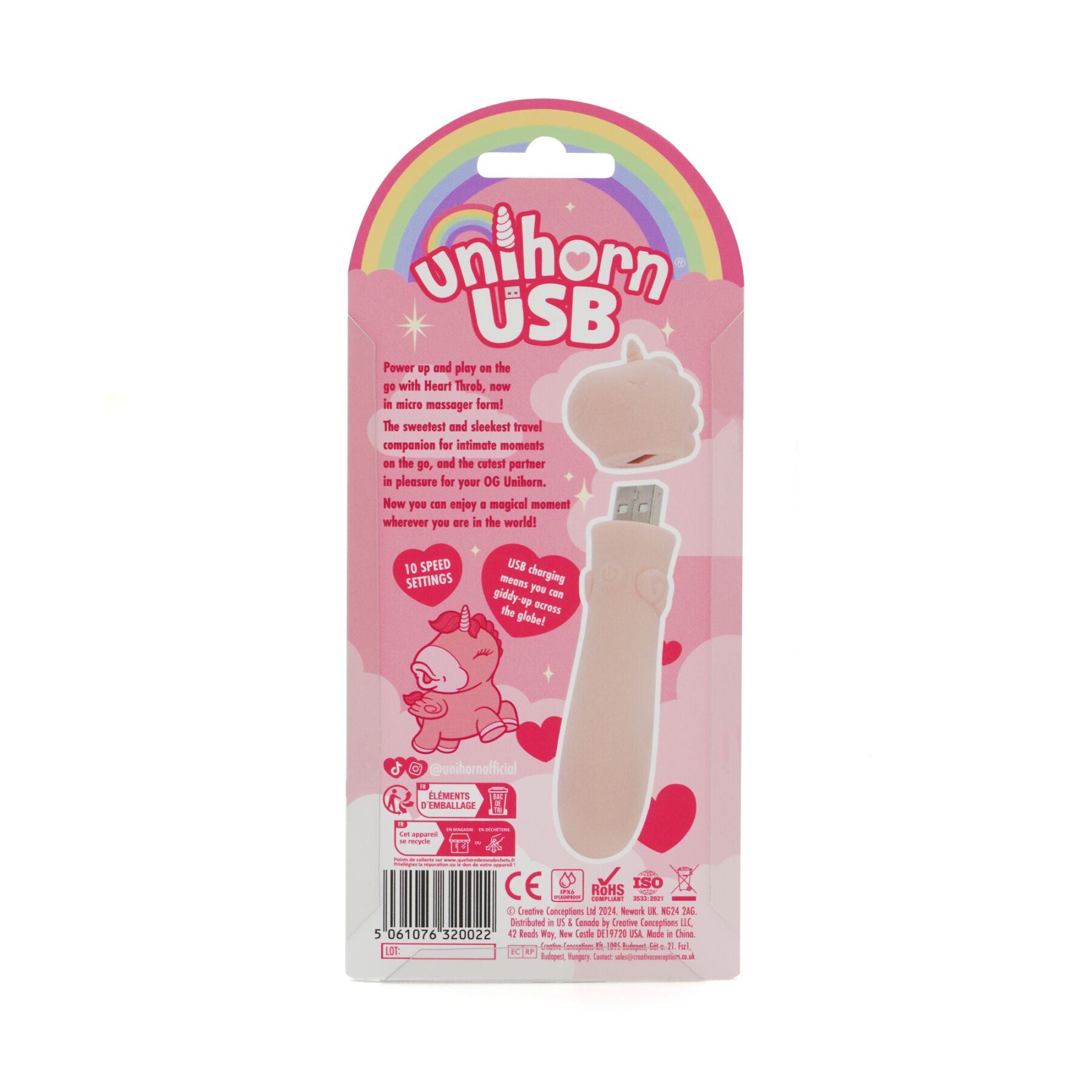 Вібратор-єдиноріжка Unihorn USB Bullet – Heart Throb, віброкуля, USB-зарядка, 10 режимів
