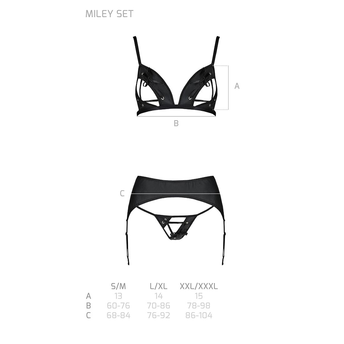 Комплект з екошкіри Passion MILEY SET XXL/XXXL, black, трусики, бюстгальтер, пояс для панчіх