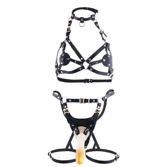 Сбруя зі страпоном LOCKINK SEVANDA Queen Sheba Set with Golden Dildo